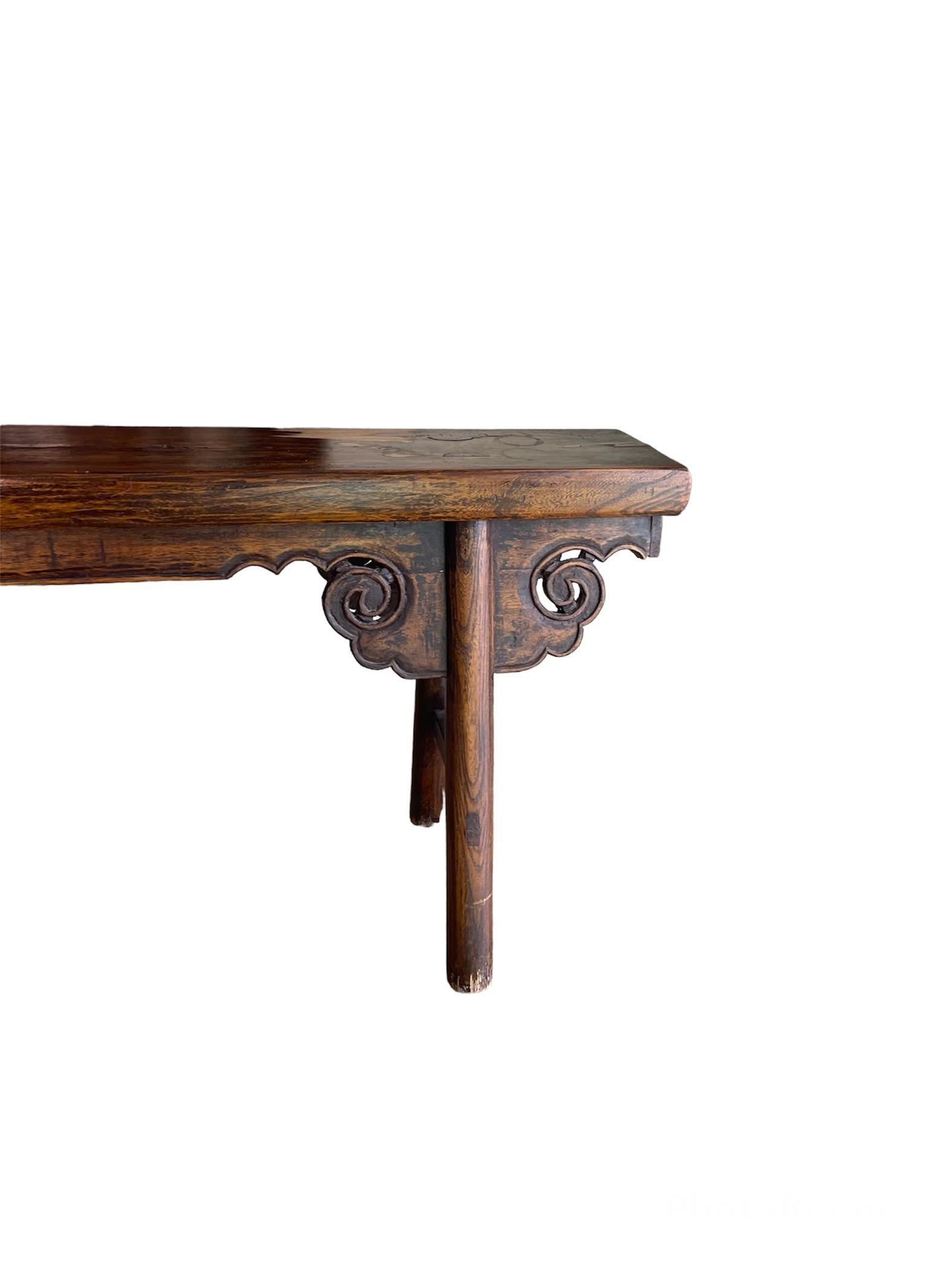 Chinese Countryside Hand Carved Wood Bench 4