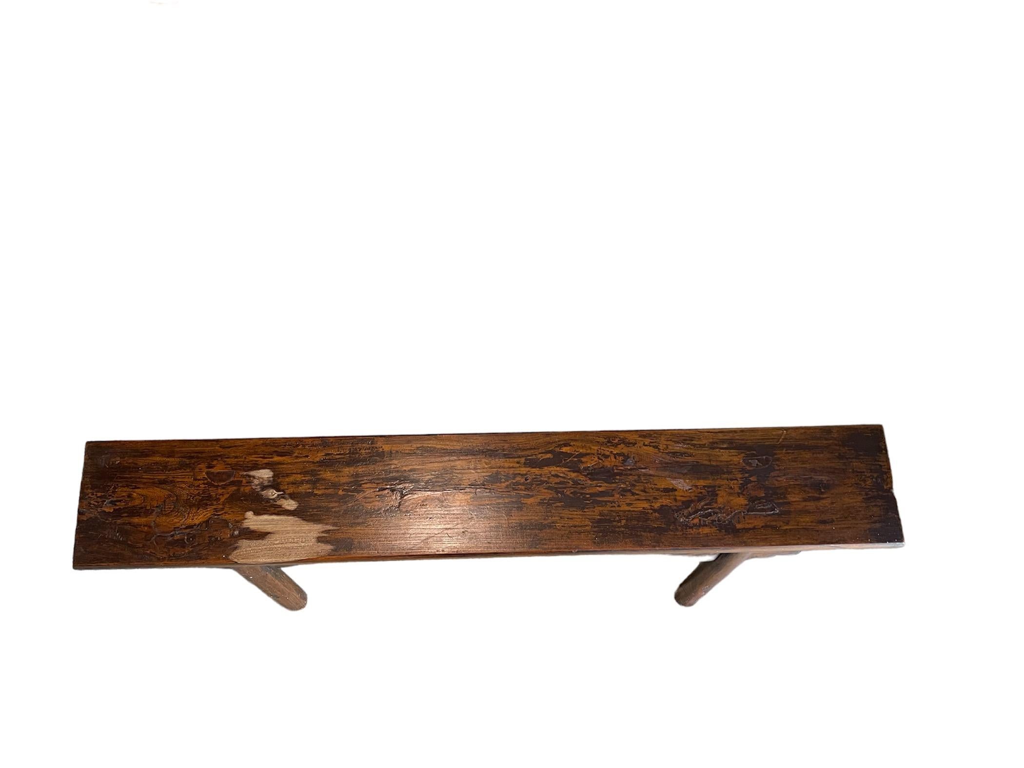 Chinese Countryside Hand Carved Wood Bench In Good Condition In Guaynabo, PR