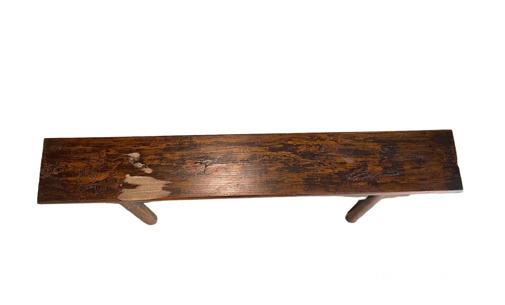Chinese Countryside Hand Carved Wood Bench 2