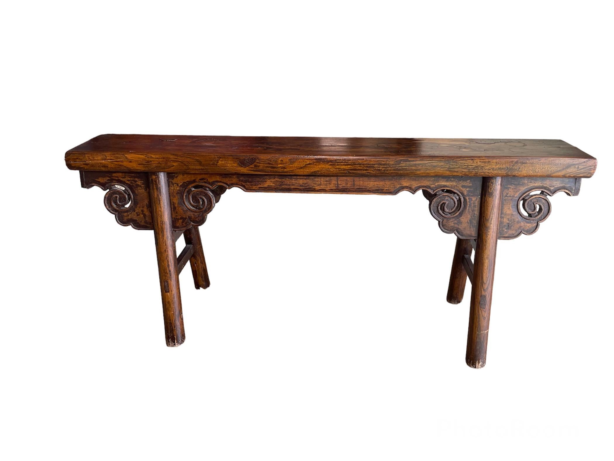 Chinese Countryside Hand Carved Wood Bench 3