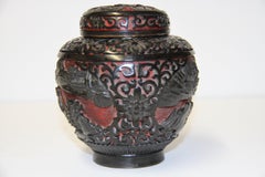 Chinese Early 19th Century Hand Carved Red and Black Lacquer Jar and Cover