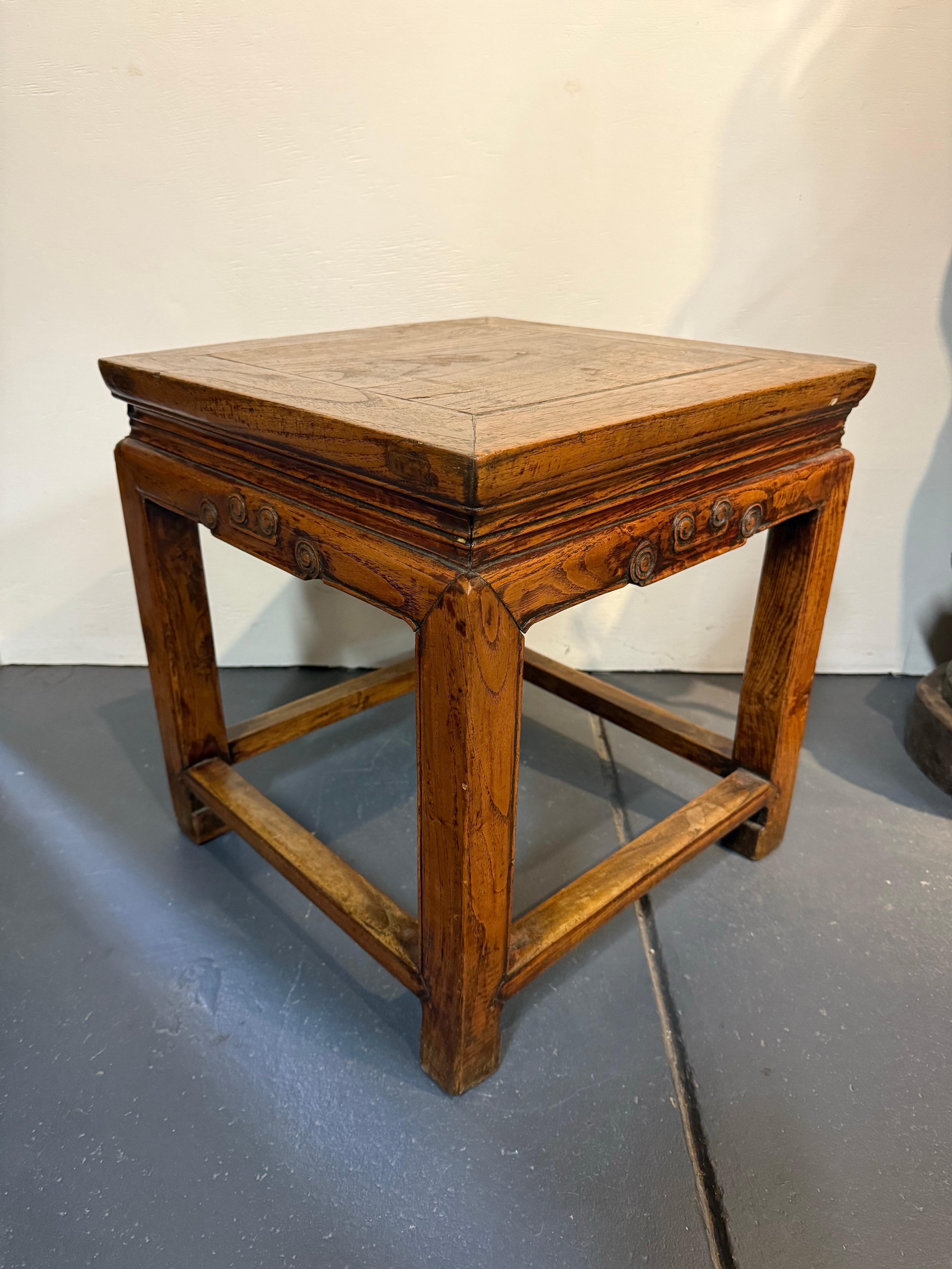 Table d'appoint / tabouret en orme de Chine, début du 20e siècle

Description :
Le plateau en planches est encadré et repose sur une base carrée, le tablier étant orné de volutes sculptées.

Provenance : Collection privée australienne.

Dimensions
