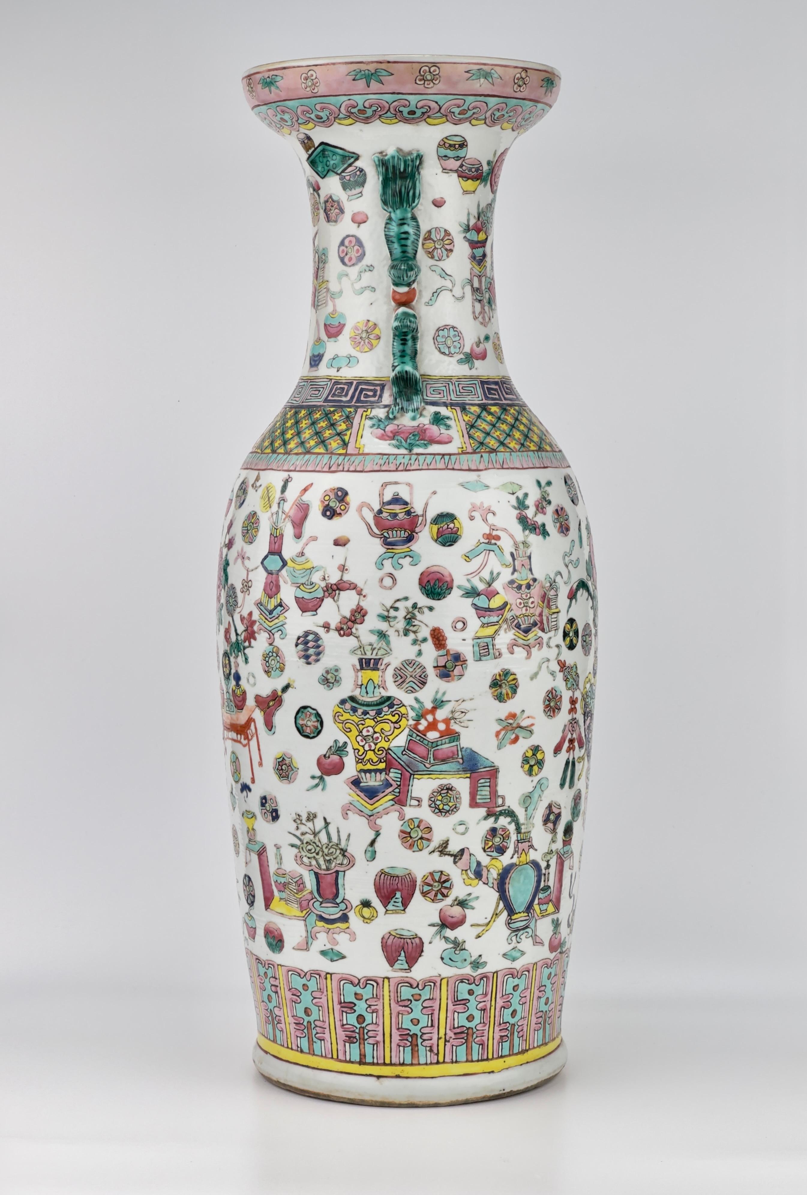 19th Century A Large Chinese Enameled Famille Rose Vase, Qing Period, 19th century For Sale