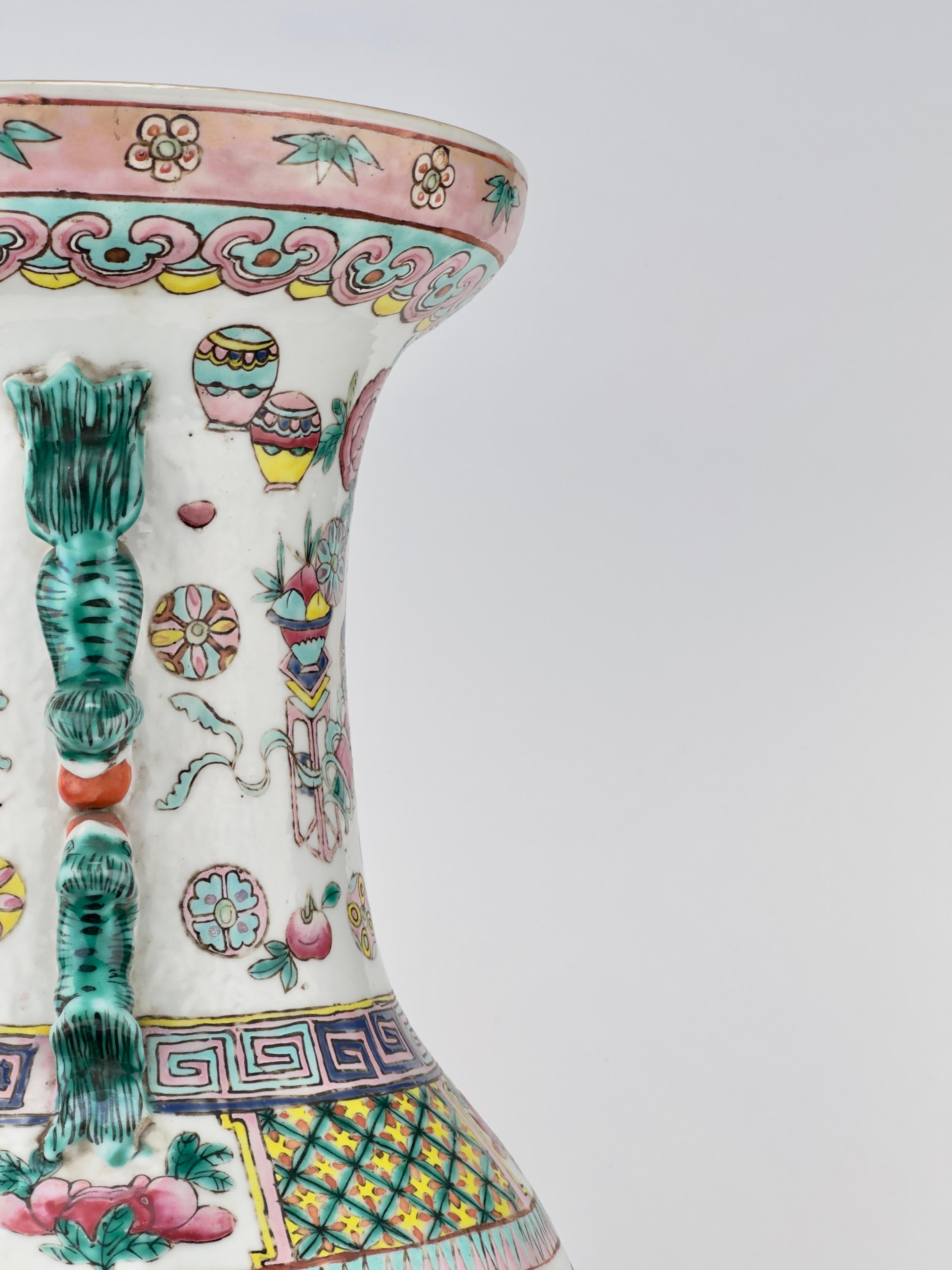 Ceramic A Large Chinese Enameled Famille Rose Vase, Qing Period, 19th century For Sale