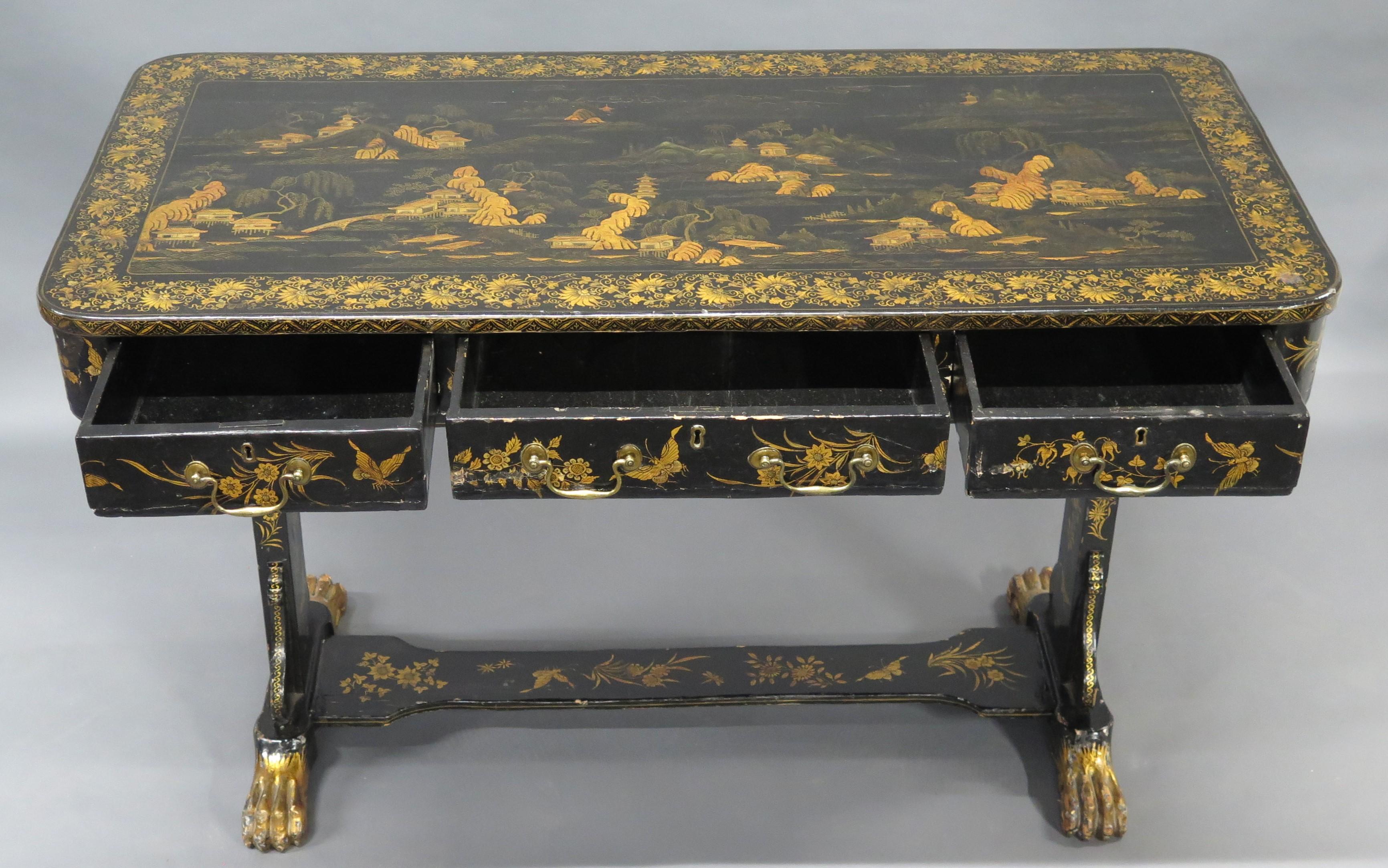 A Chinese Export Black and Gold Lacquer Desk For Sale 10