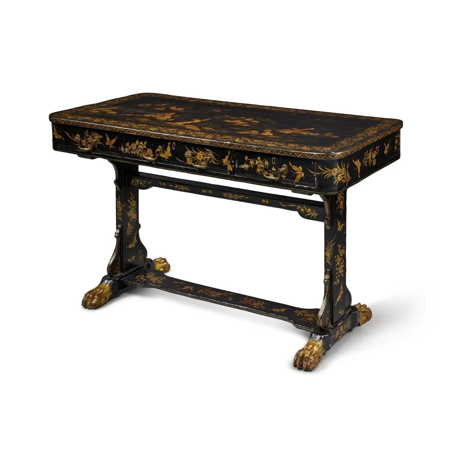 Hand-Carved A Chinese Export Black and Gold Lacquer Desk For Sale