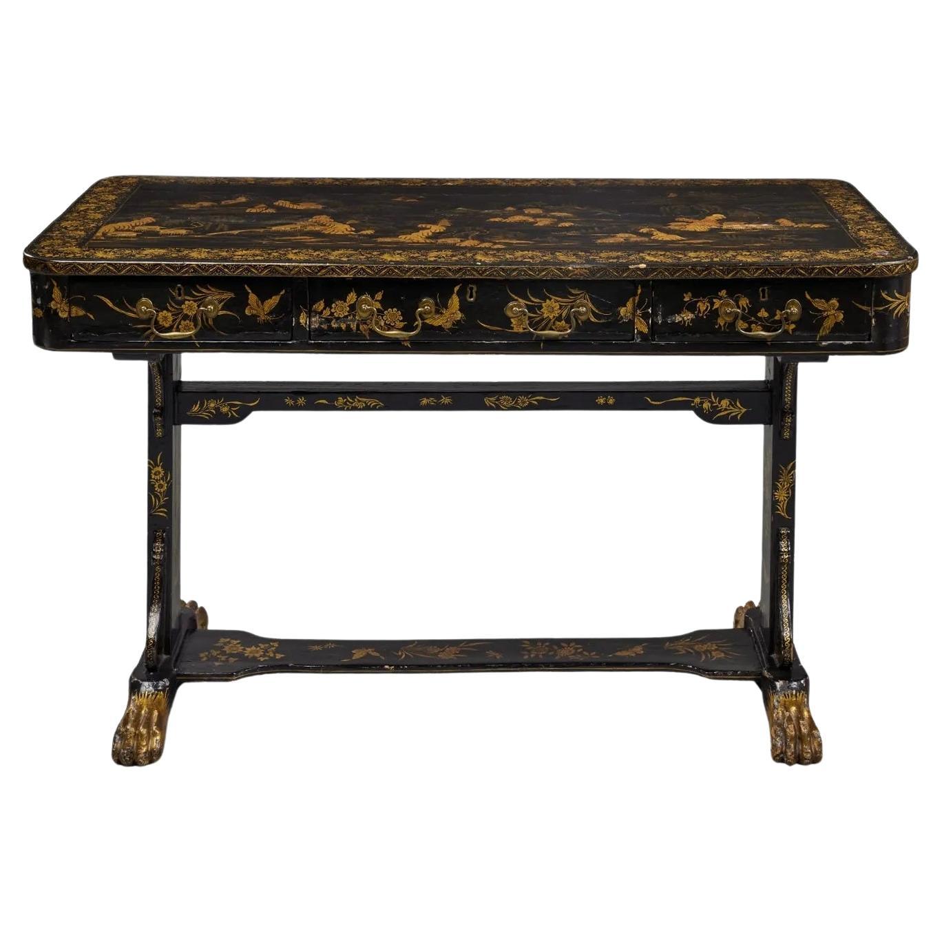 A Chinese Export Black and Gold Lacquer Desk For Sale