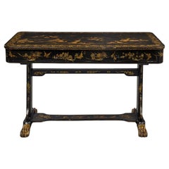 Antique A Chinese Export Black and Gold Lacquer Desk