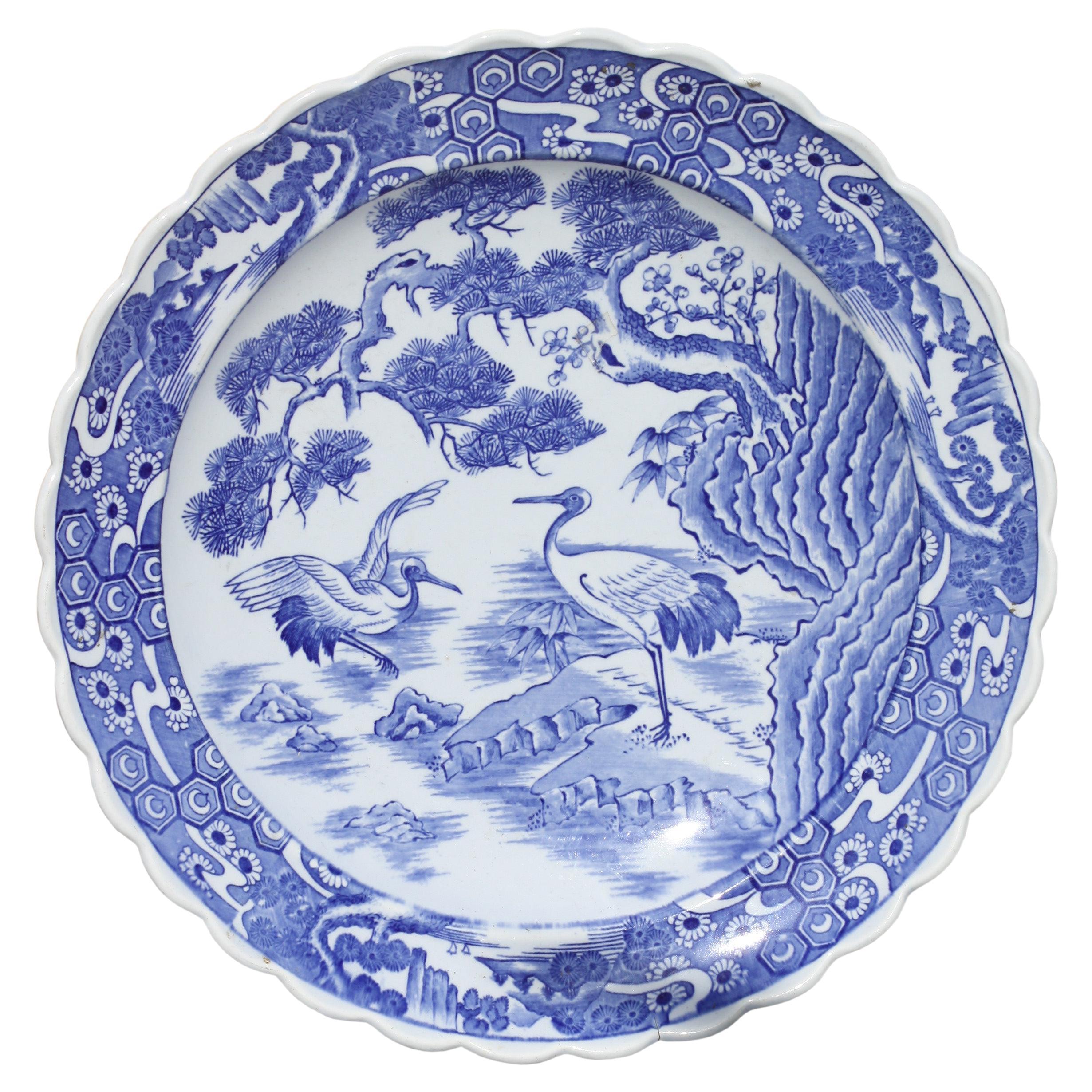 Chinese Export Blue and White "Cranes" Charger Qing Dynasty