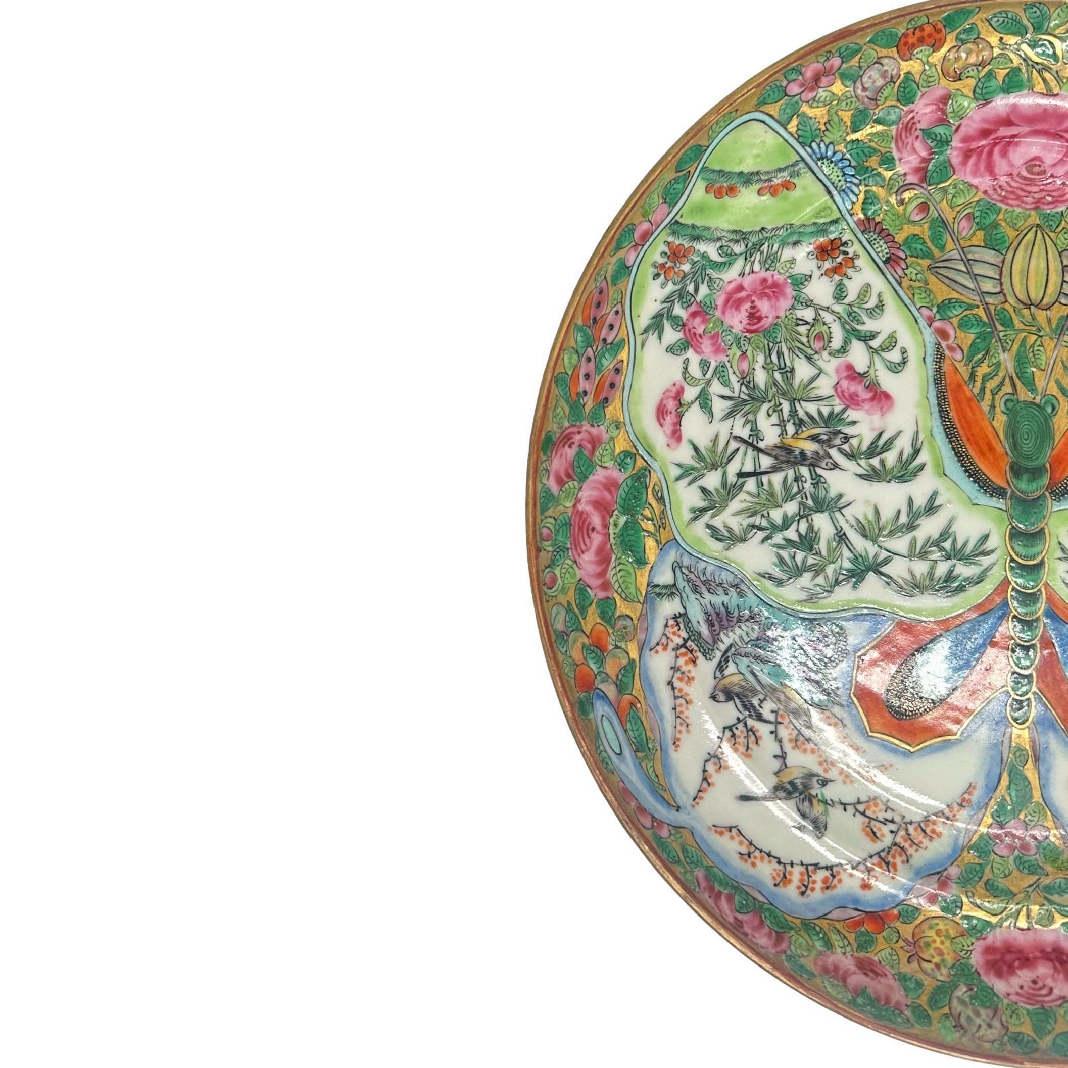 Enameled A Chinese Export Canton Famille Rose Butterfly Plate, ca. 1860, Rare Design. For Sale