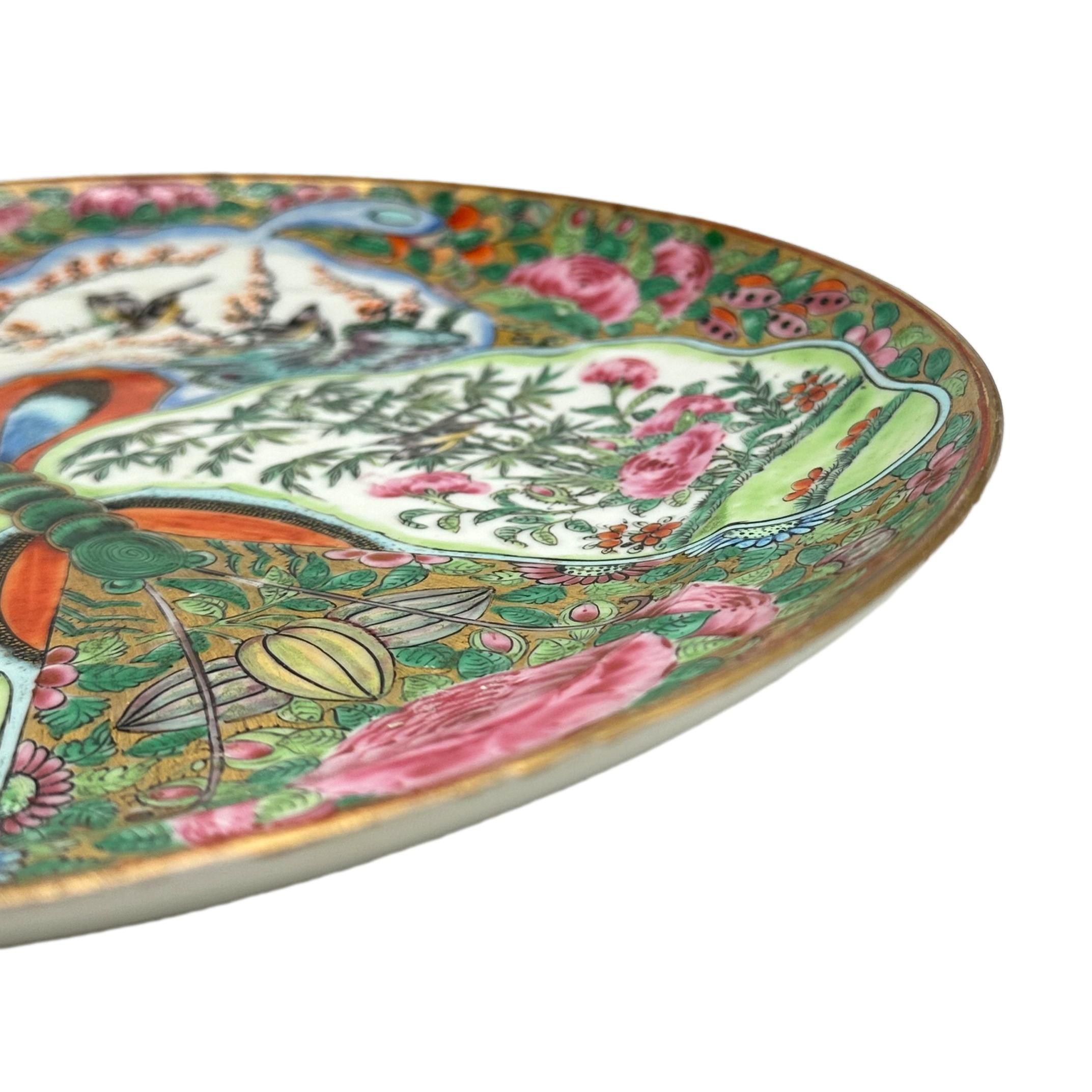 A Chinese Export Canton Famille Rose Butterfly Plate, ca. 1860, Rare Design. For Sale 1