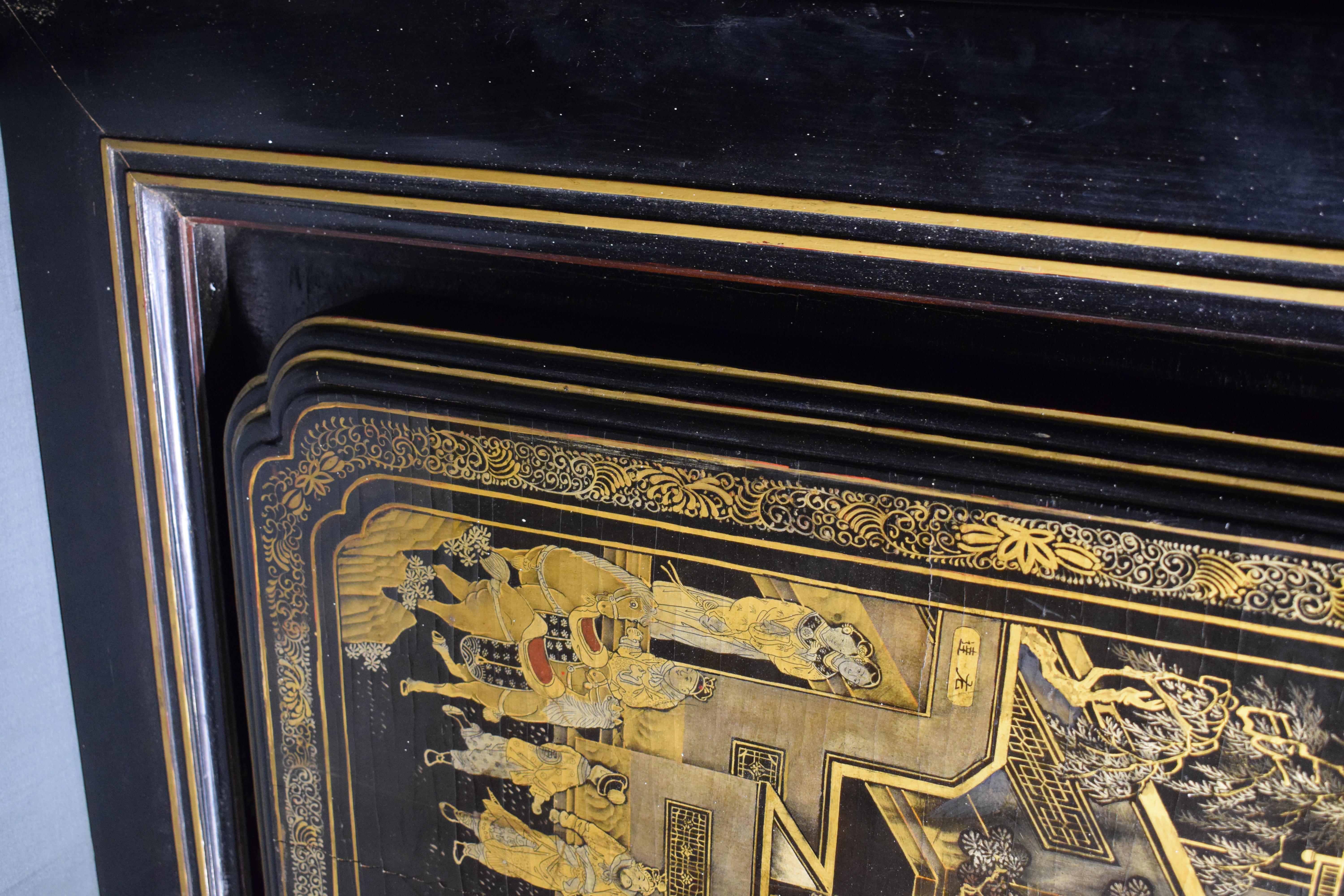 Wood Chinese Export Gilt-Decorated Black Lacquer Panel