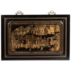 Chinese Export Gilt-Decorated Black Lacquer Panel