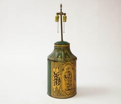 Chinese Export Green Painted and Gilt Tôle Tea Canister Lamp