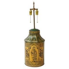 Chinese Export Green Painted and Gilt Tôle Tea Canister Lamp
