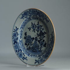 A Chinese Export Porcelain Blue White Dish Flowers Garden Qianlong Period