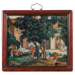 A Chinese export reverse-glass painting after an English print in original frame
