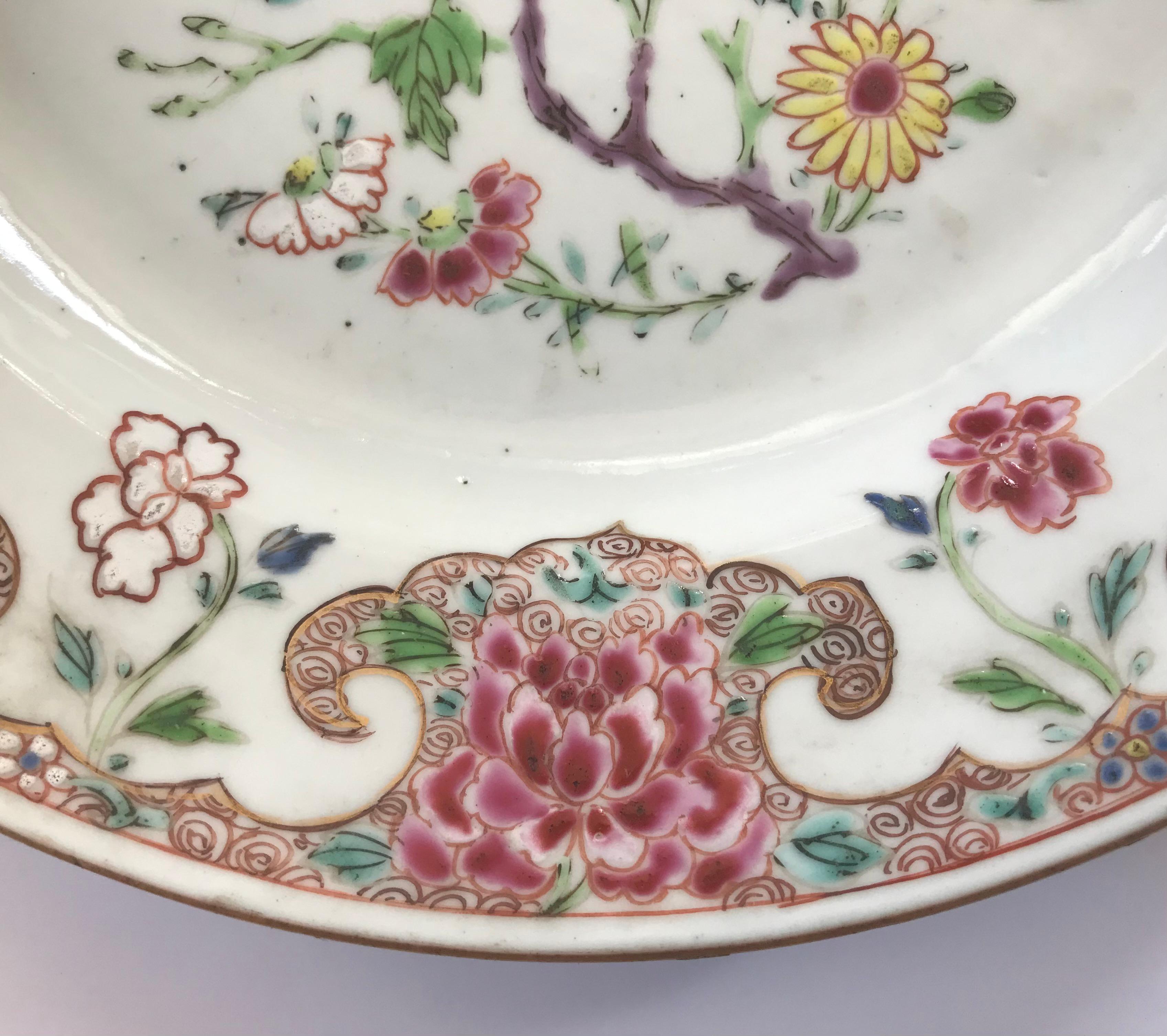 Enameled A Chinese famille rose plate Yongzheng period For Sale