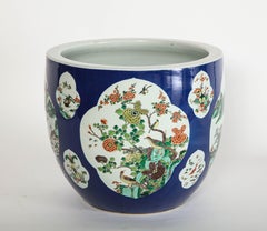 Chinese Famille Vert Blue-Ground Planter with Multiple Landscape Cartooges