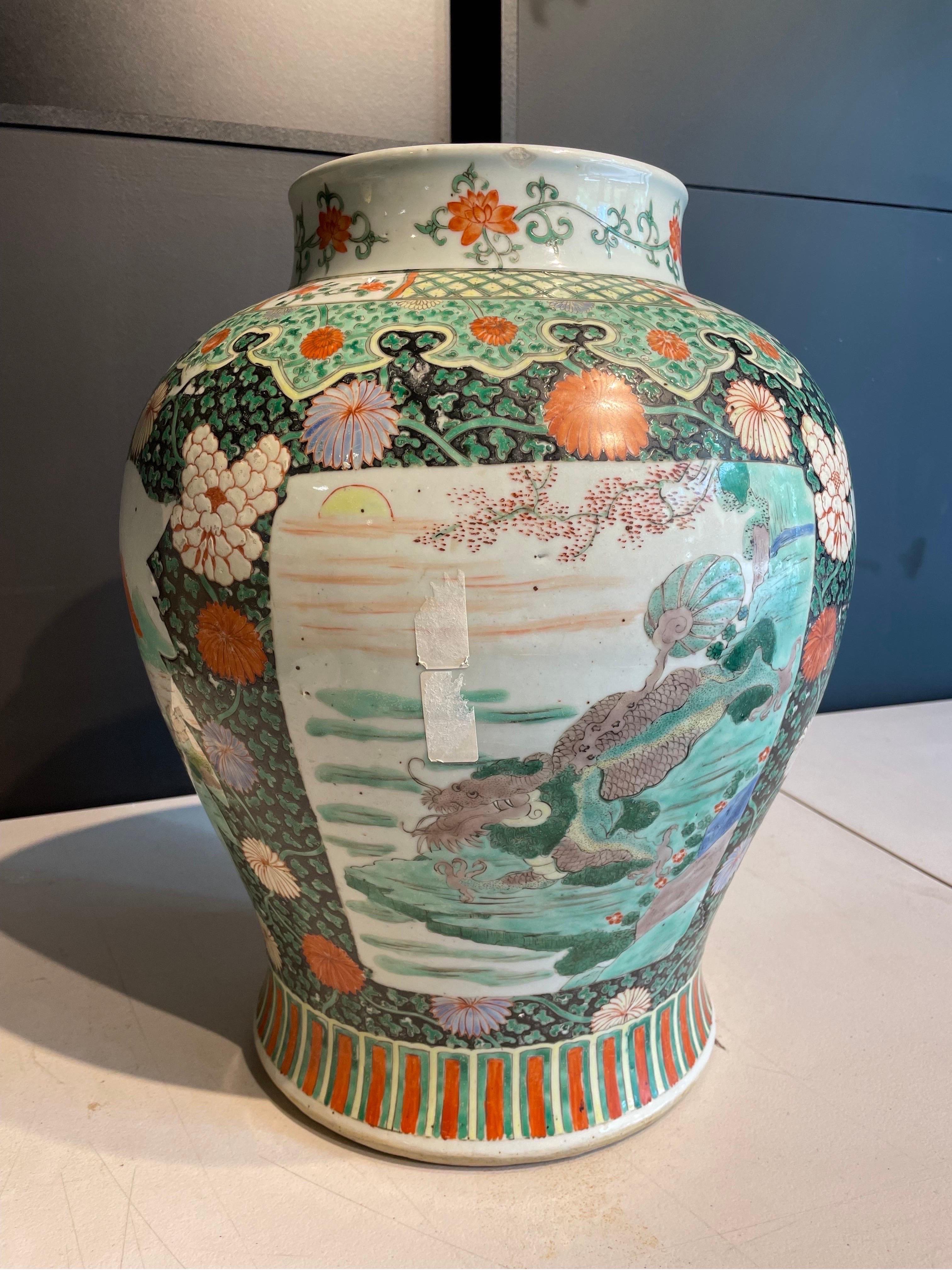 Porcelain A Chinese Famille Verte Baluster Jar, 19th century For Sale