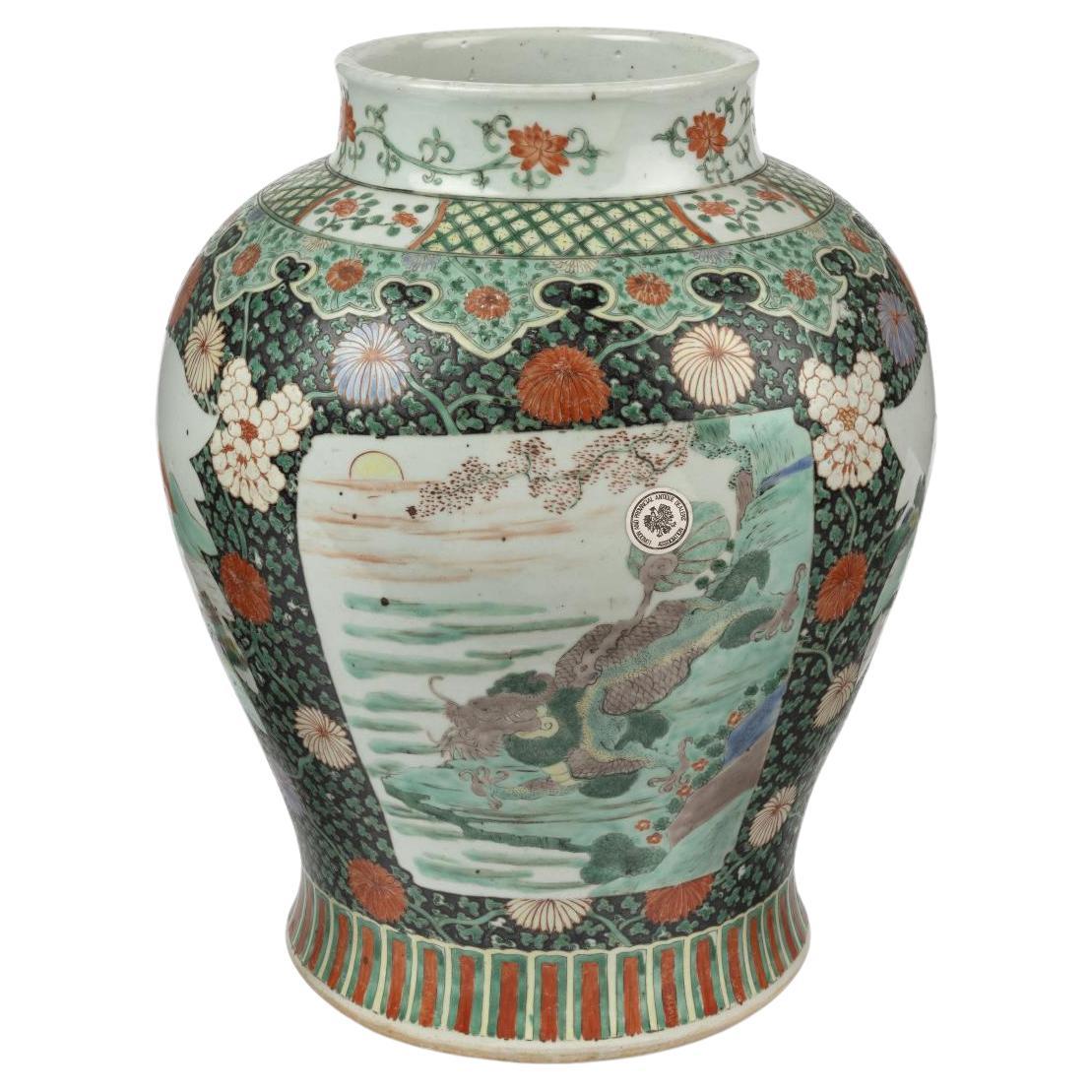 A Chinese Famille Verte Baluster Jar, 19th century For Sale