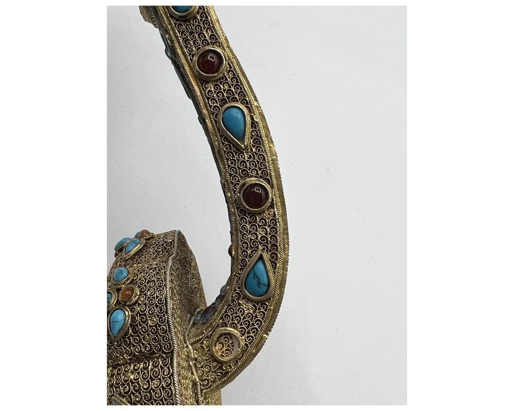 Chinese Filigree Gilt Silver, Jeweled, Carnelian, Lapis, Turquoise, Ruyi Scepte For Sale 10
