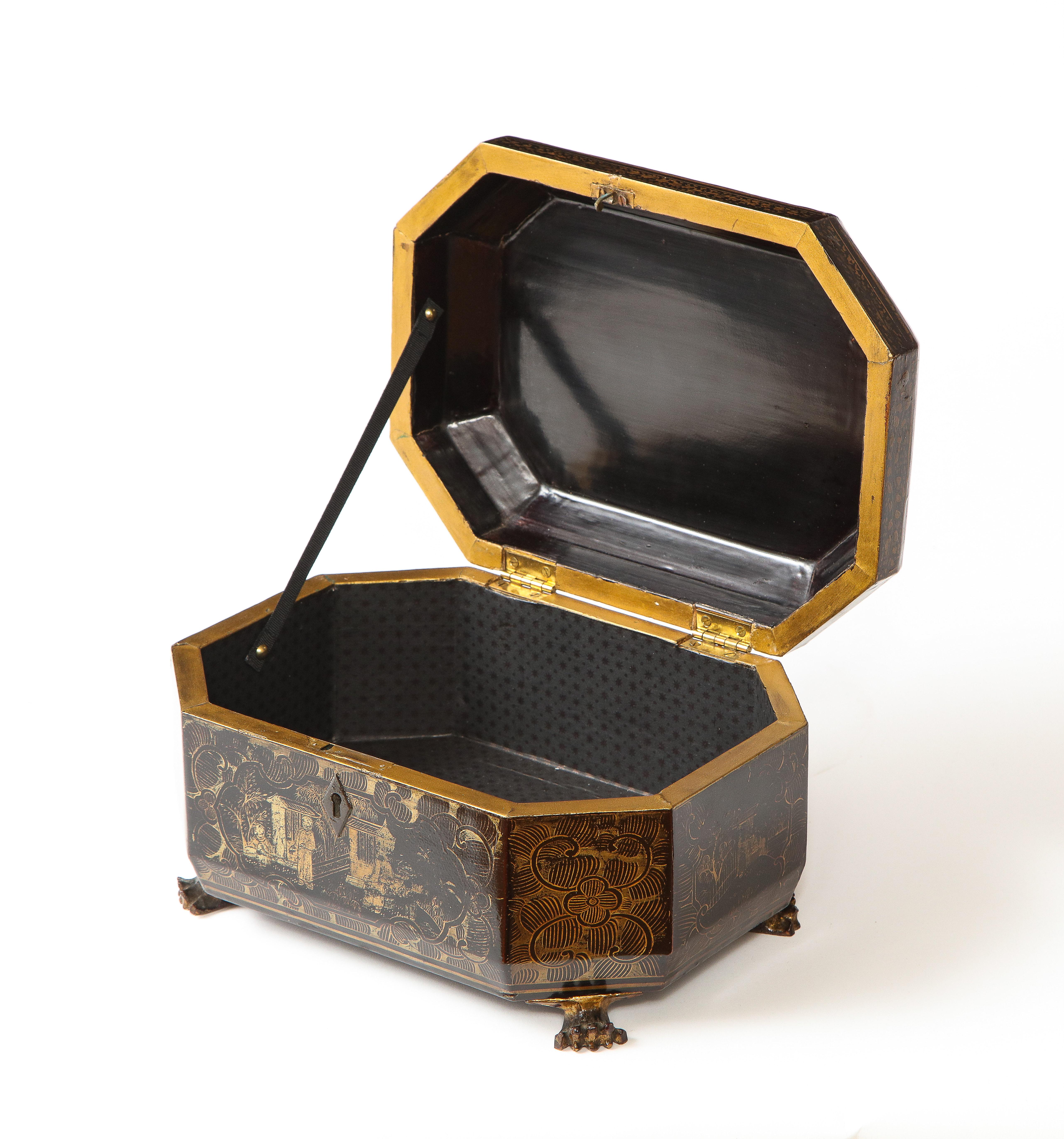 20th Century Chinese Gilt-Decorated Black Lacquer Sewing Box For Sale
