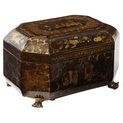 Antique Chinese Gilt-Decorated Black Lacquer Sewing Box