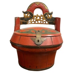 A Chinese Hand-Carved Red Lacquered Basket with Handle, Late 19th Century