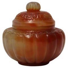 Chinese Hand Cut and Carved Solid Agate Jar and Cover, circa 1930