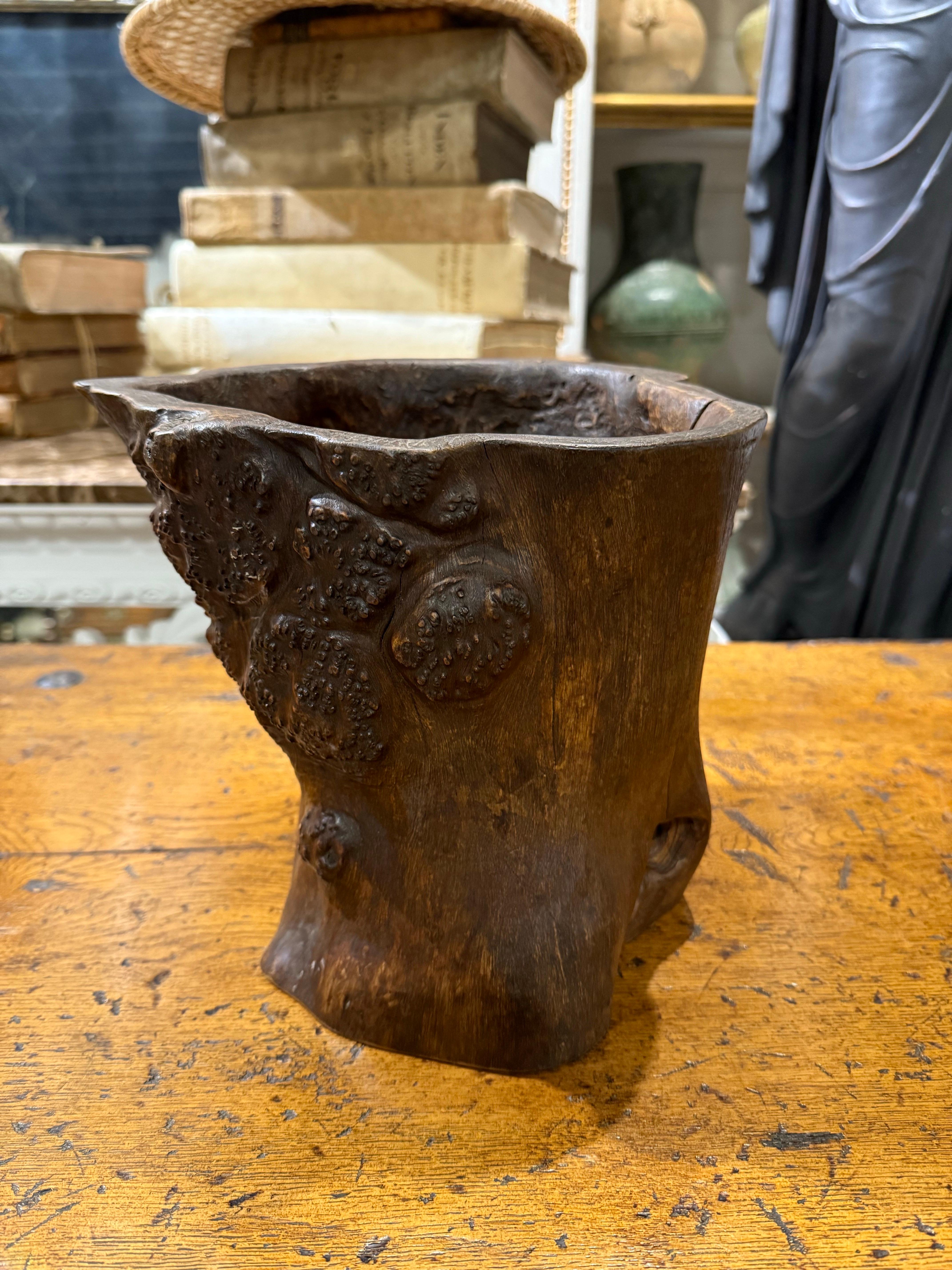 A Chinese Hardwood Gnarled Root Brush Pot, Late 19th Century For Sale 6