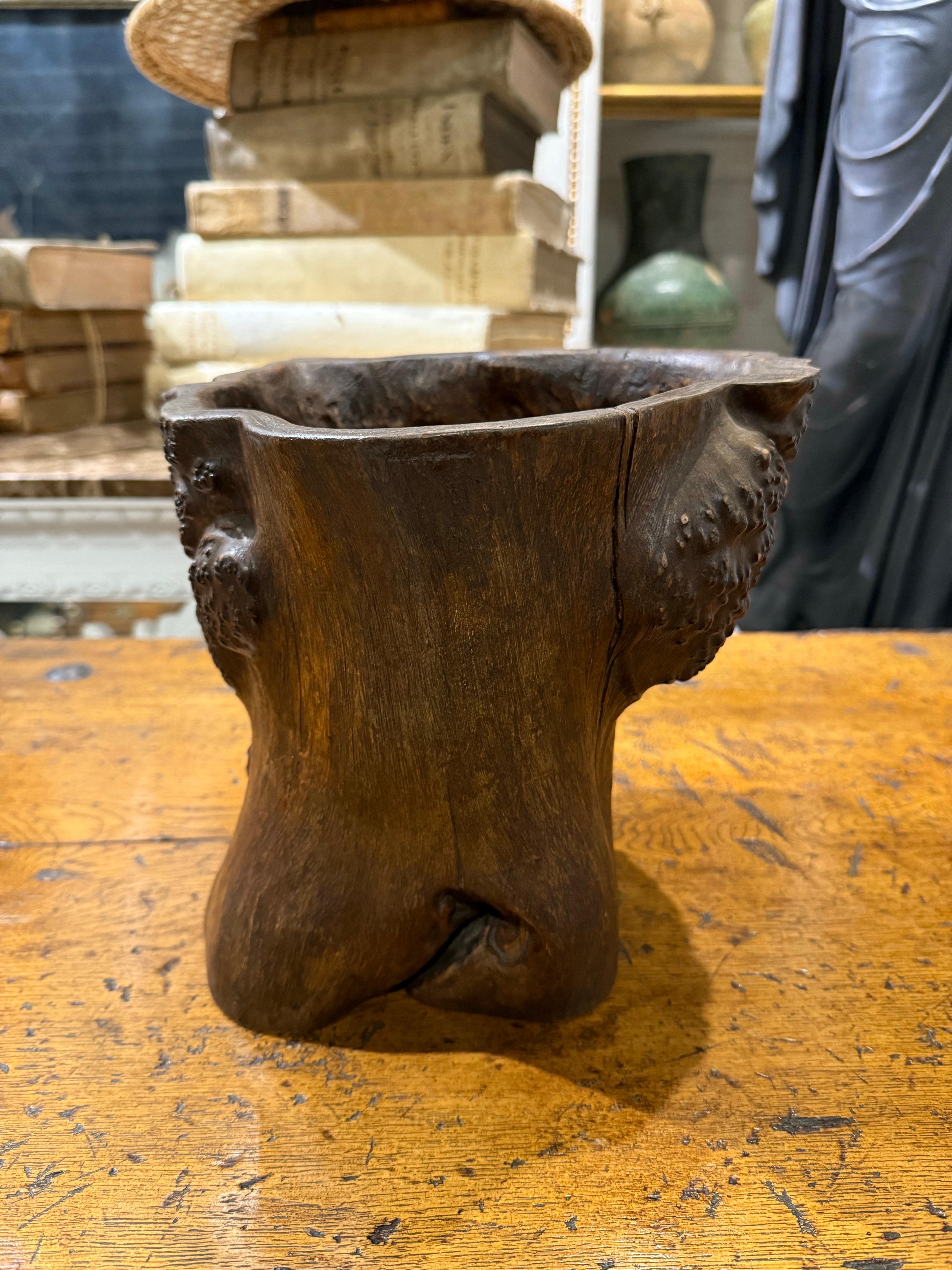 Qing A Chinese Hardwood Gnarled Root Brush Pot, Late 19th Century For Sale