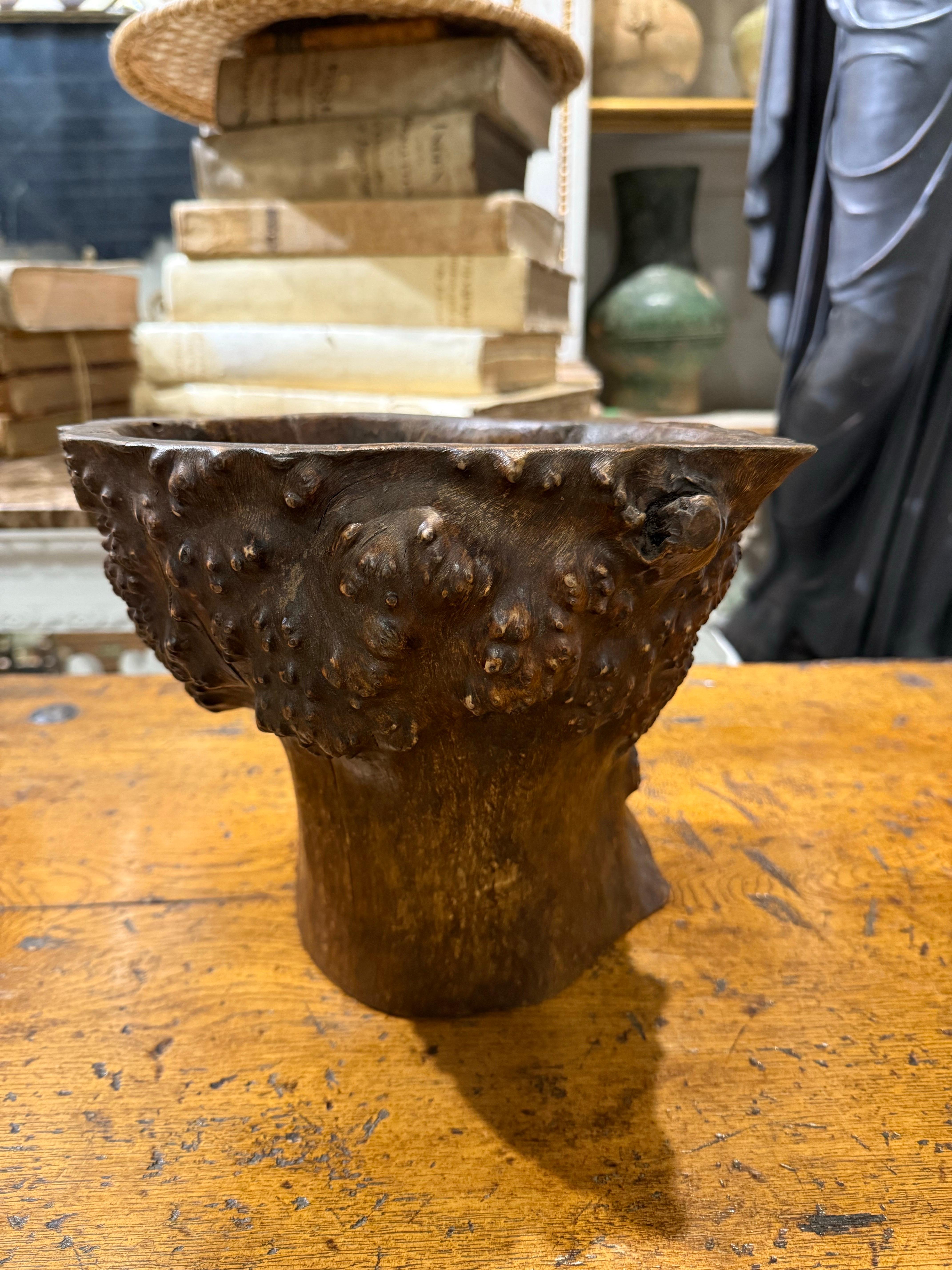 Hand-Carved A Chinese Hardwood Gnarled Root Brush Pot, Late 19th Century For Sale