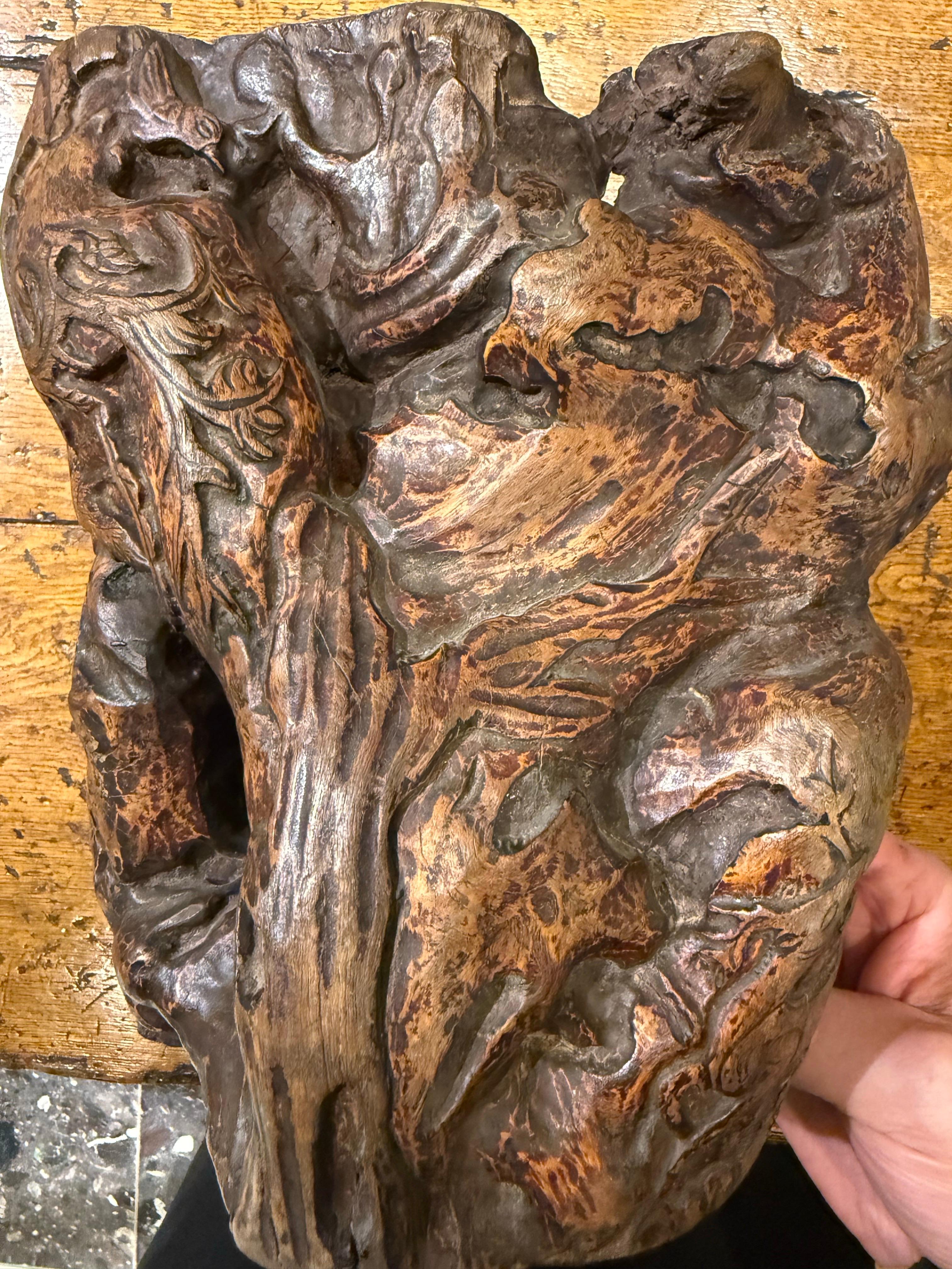 Hand-Carved A Chinese Hardwood Gnarled Root Brush Pot, Late 19th Century For Sale