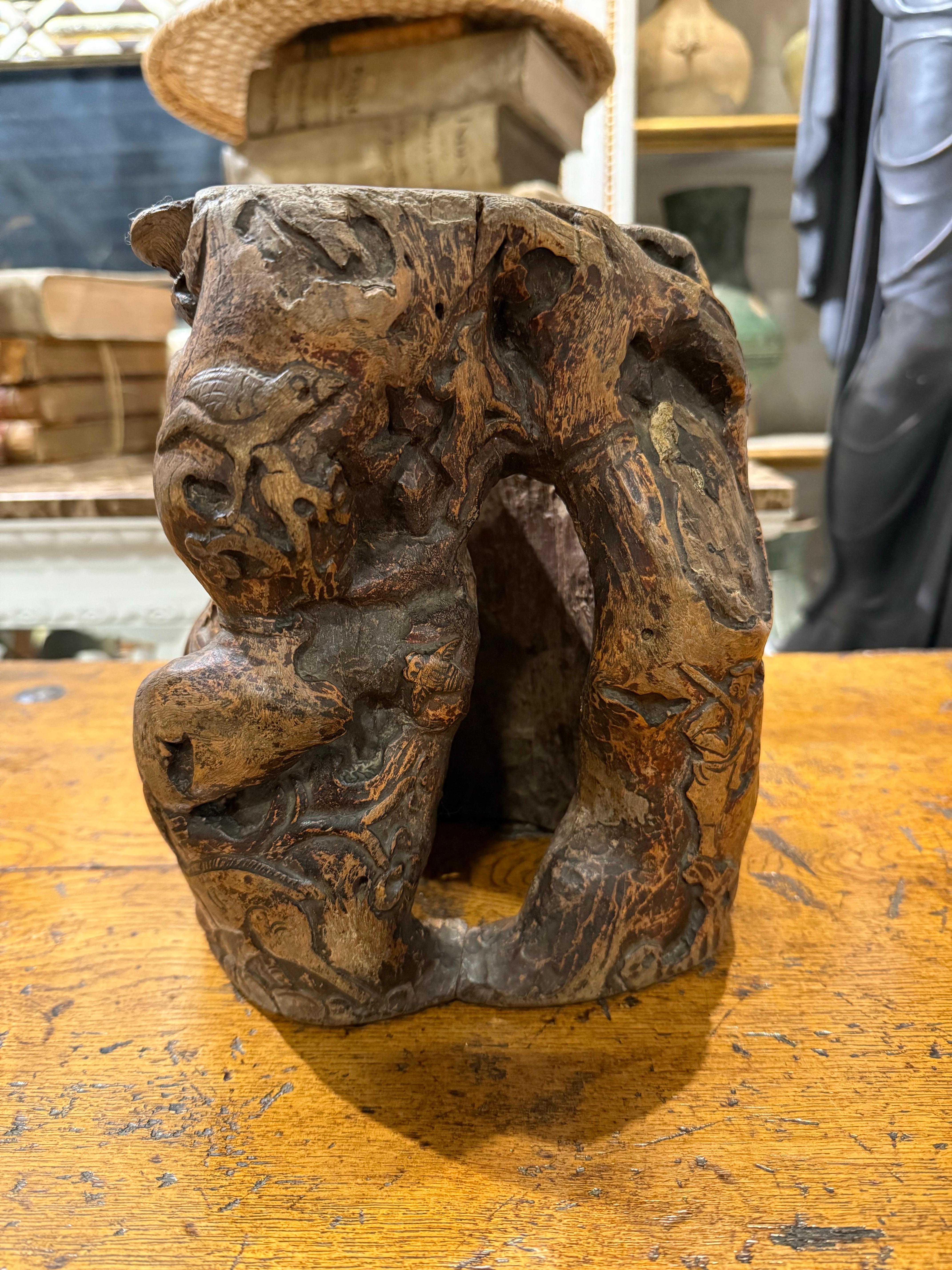 A Chinese Hardwood Gnarled Root Brush Pot, Late 19th Century In Good Condition For Sale In ARMADALE, VIC