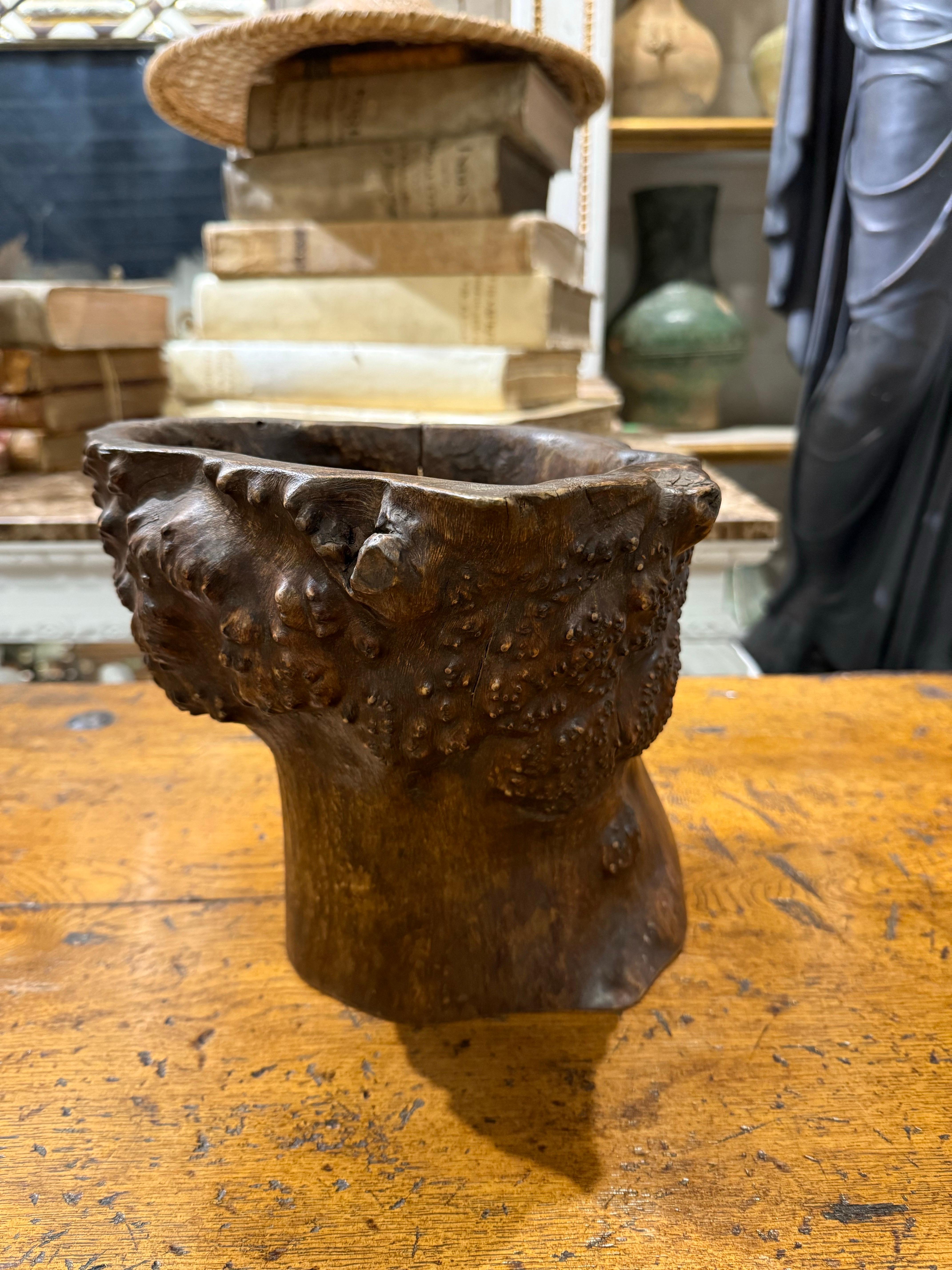 A Chinese Hardwood Gnarled Root Brush Pot, Late 19th Century For Sale 1