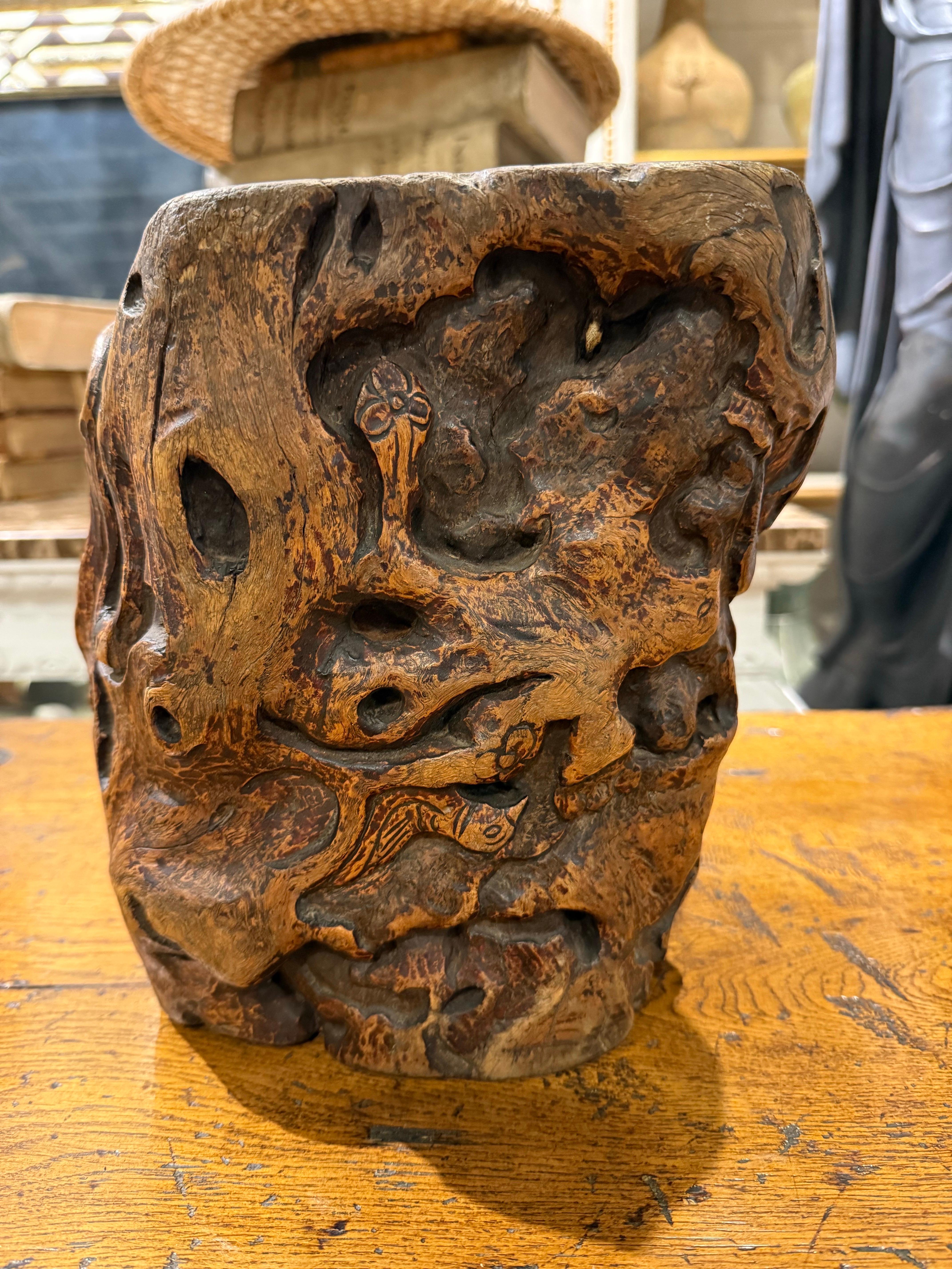 A Chinese Hardwood Gnarled Root Brush Pot, Late 19th Century For Sale 2