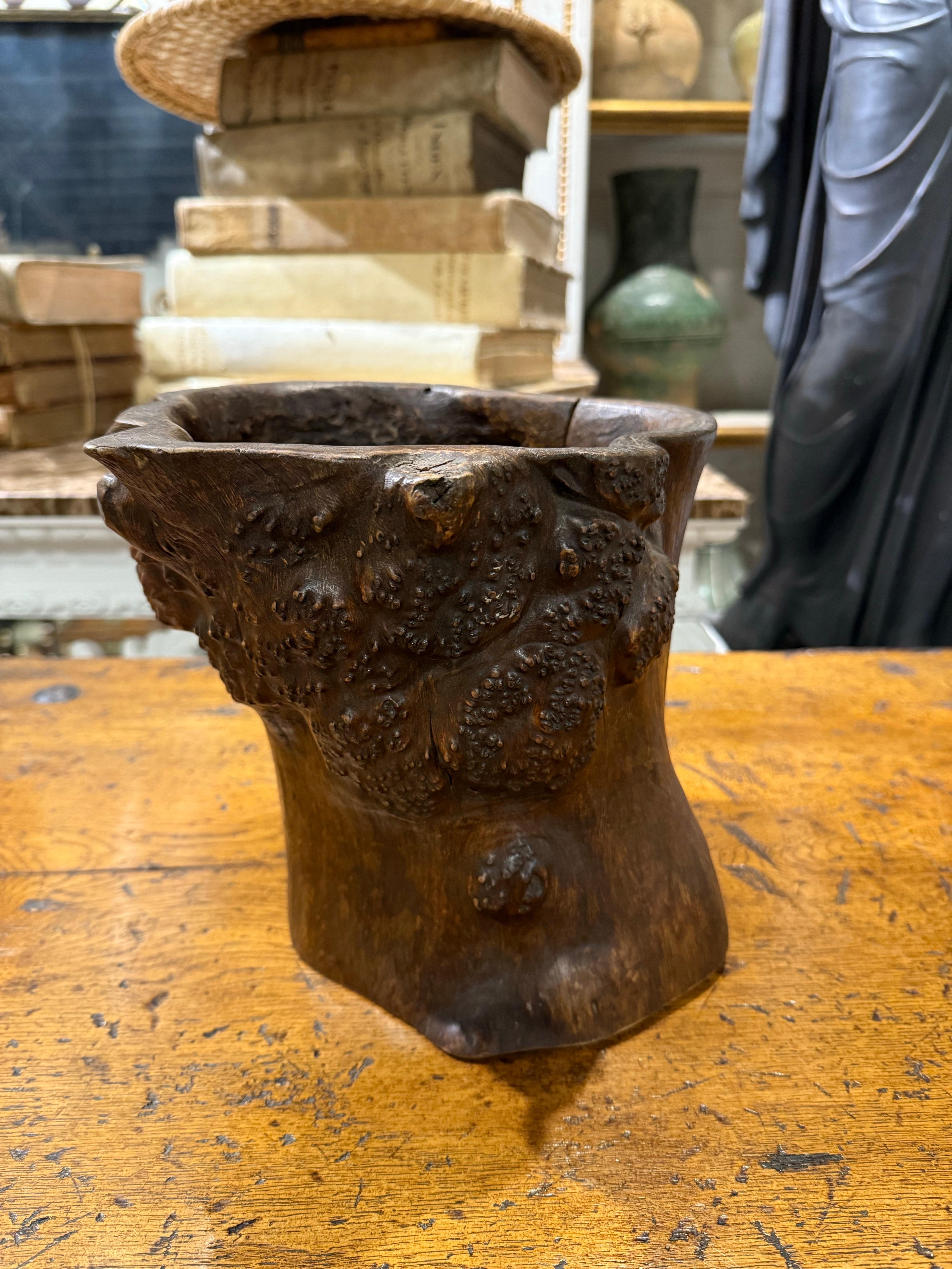 A Chinese Hardwood Gnarled Root Brush Pot, Late 19th Century For Sale 3