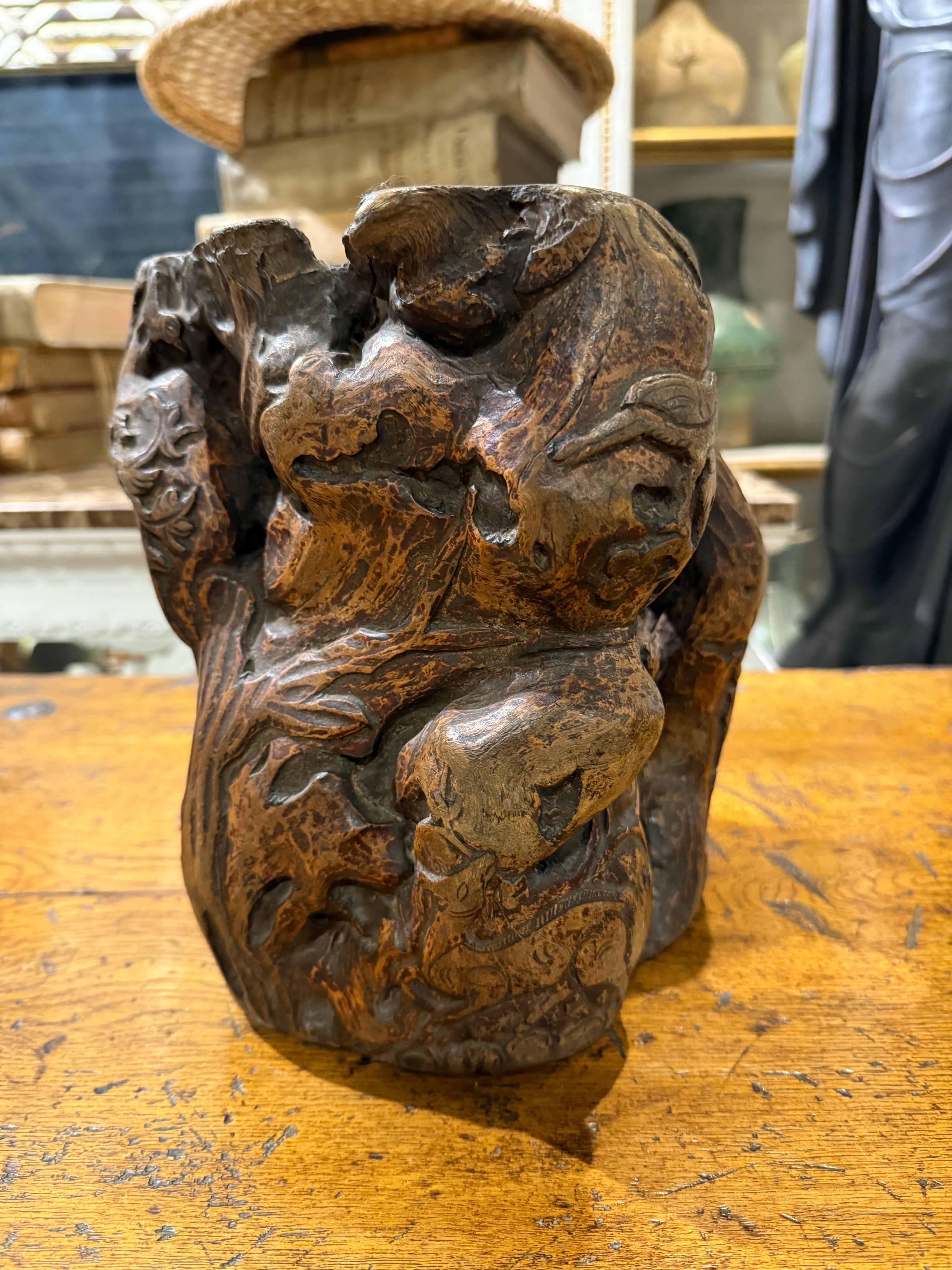 A Chinese Hardwood Gnarled Root Brush Pot, Late 19th Century For Sale 4