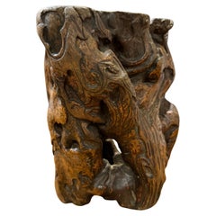 A Chinese Hardwood Gnarled Root Brush Pot, Late 19th Century