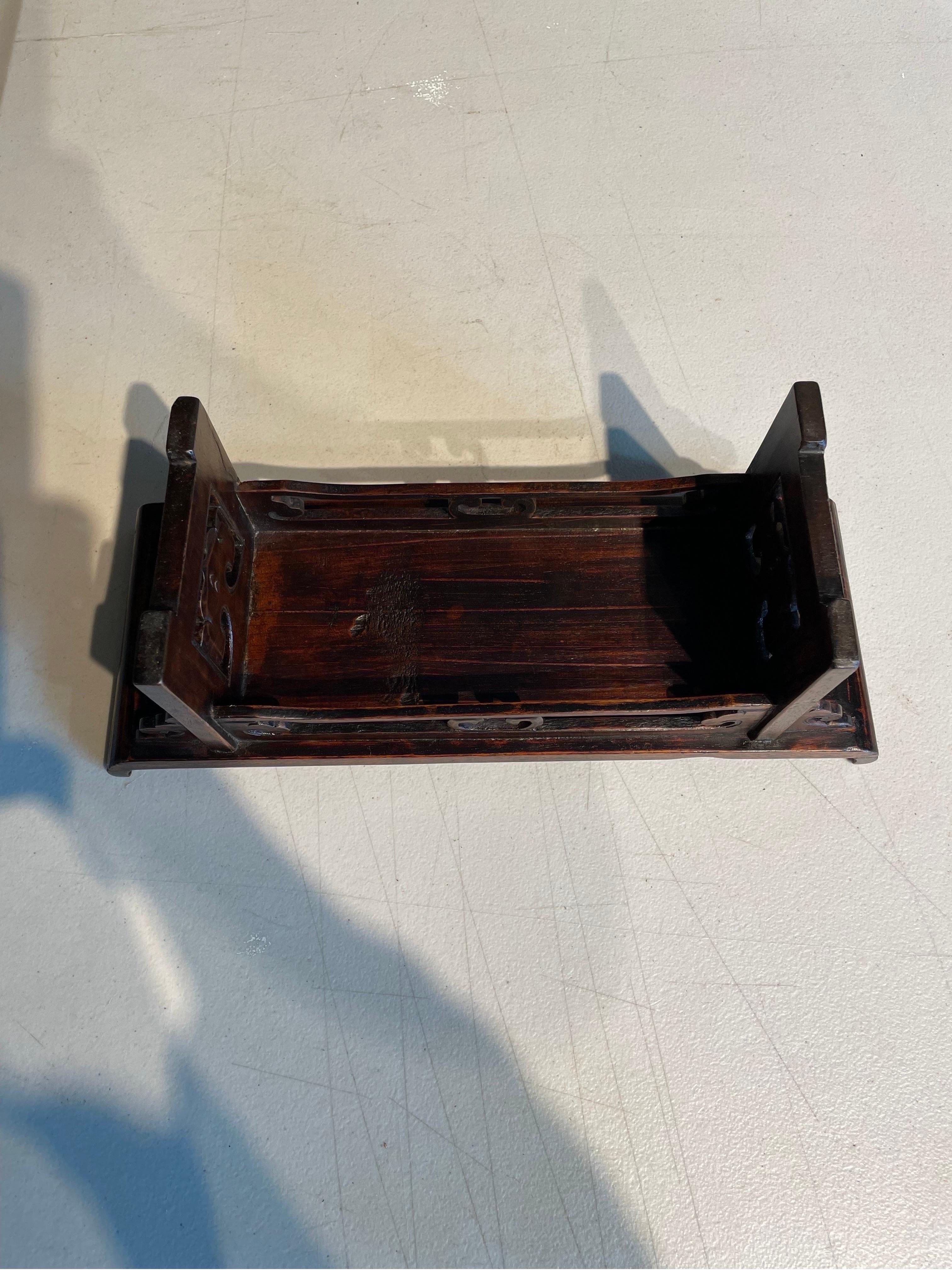 Hand-Carved A Chinese Hardwood Miniature Table Form Stand, Late 19th century For Sale