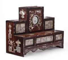 A Chinese huanghuali, wumu and mother-of-pearl watch holder