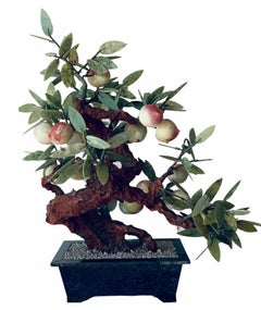 Chinese Jade Peach Tree Bonsai Table Decor