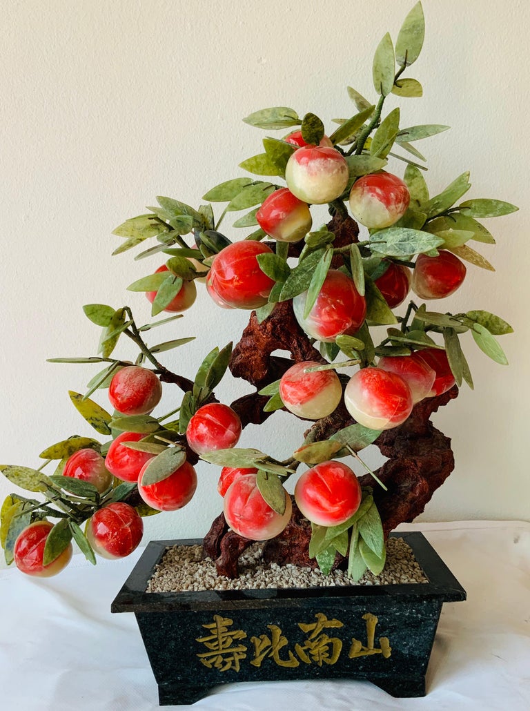 Chinese Jade Peach Tree Bonsai Table Decor at 1stDibs
