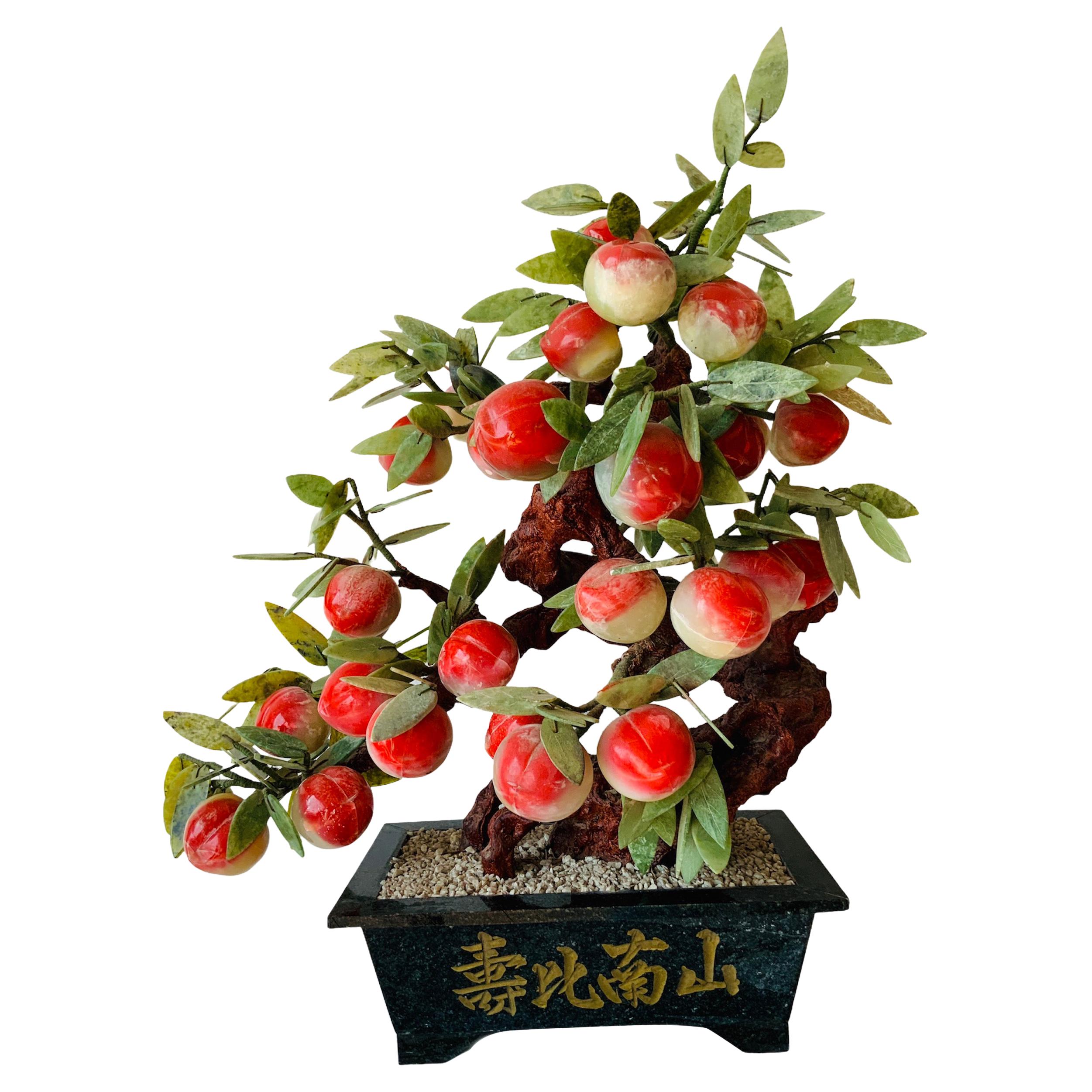 Chinese Jade Peach Tree Bonsai Table Decor