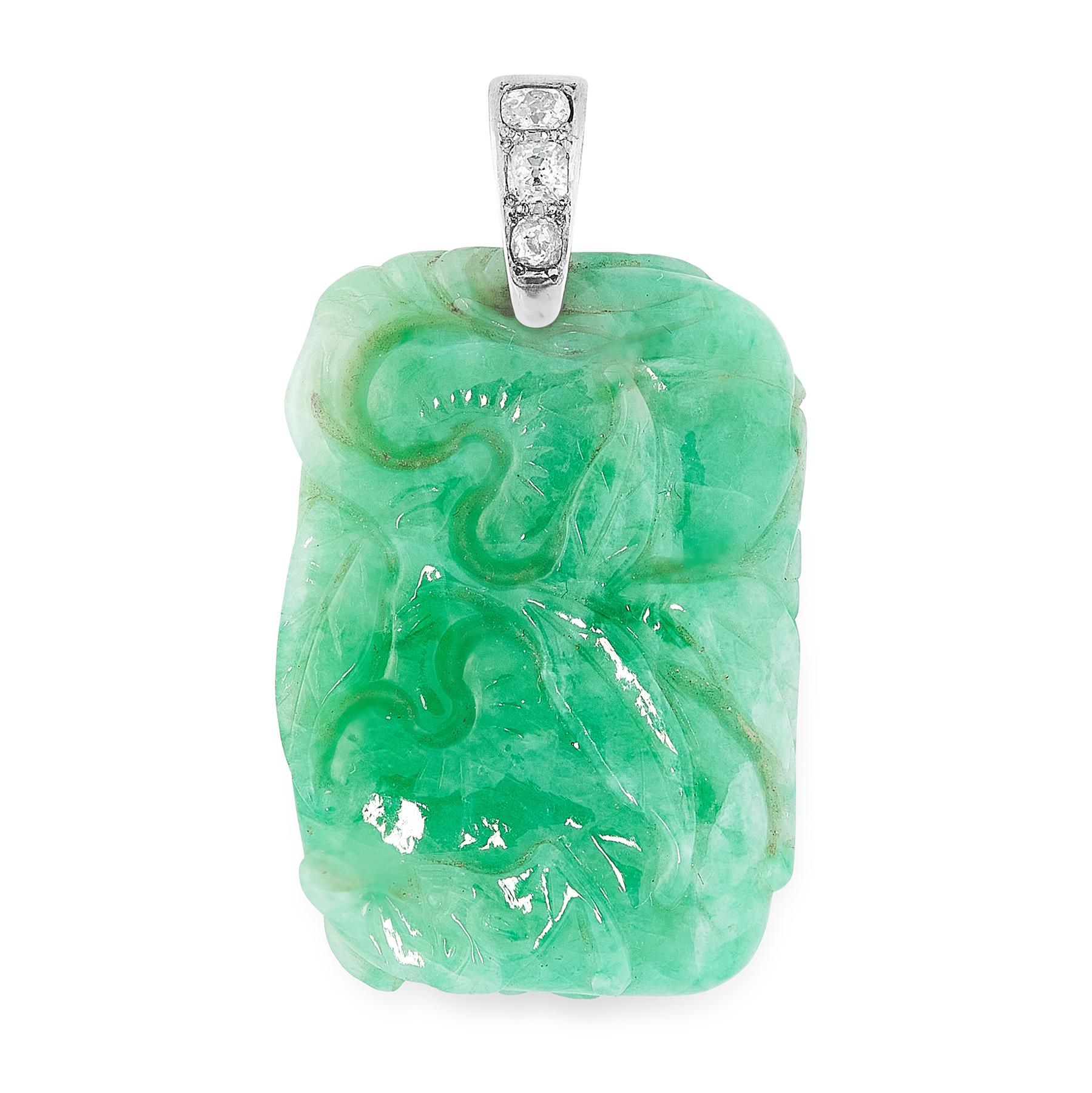 Women's or Men's Chinese Jadeite Jade and Diamond Pendant For Sale