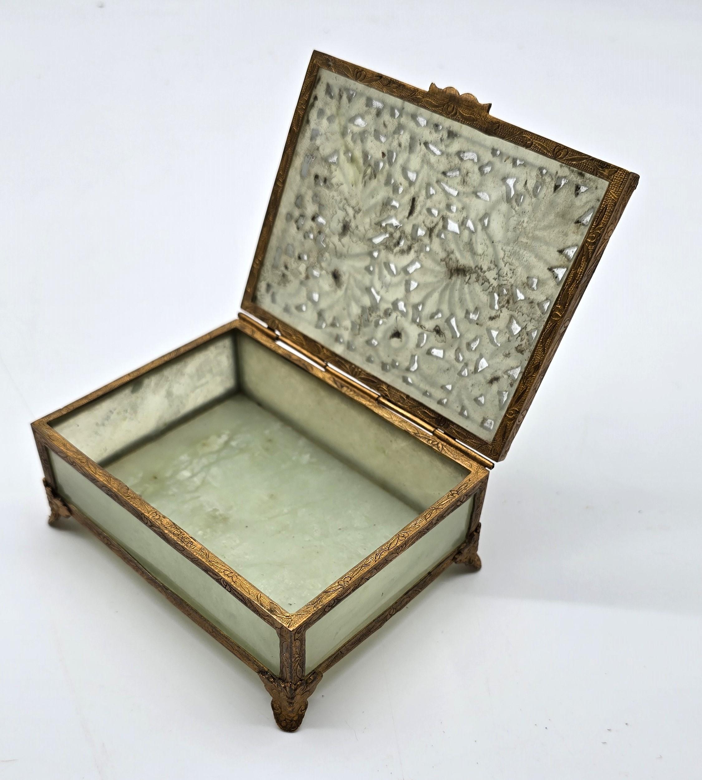 20th Century A Chinese jewelry box made from hand carved jade with gilt metal mounts C1920 For Sale
