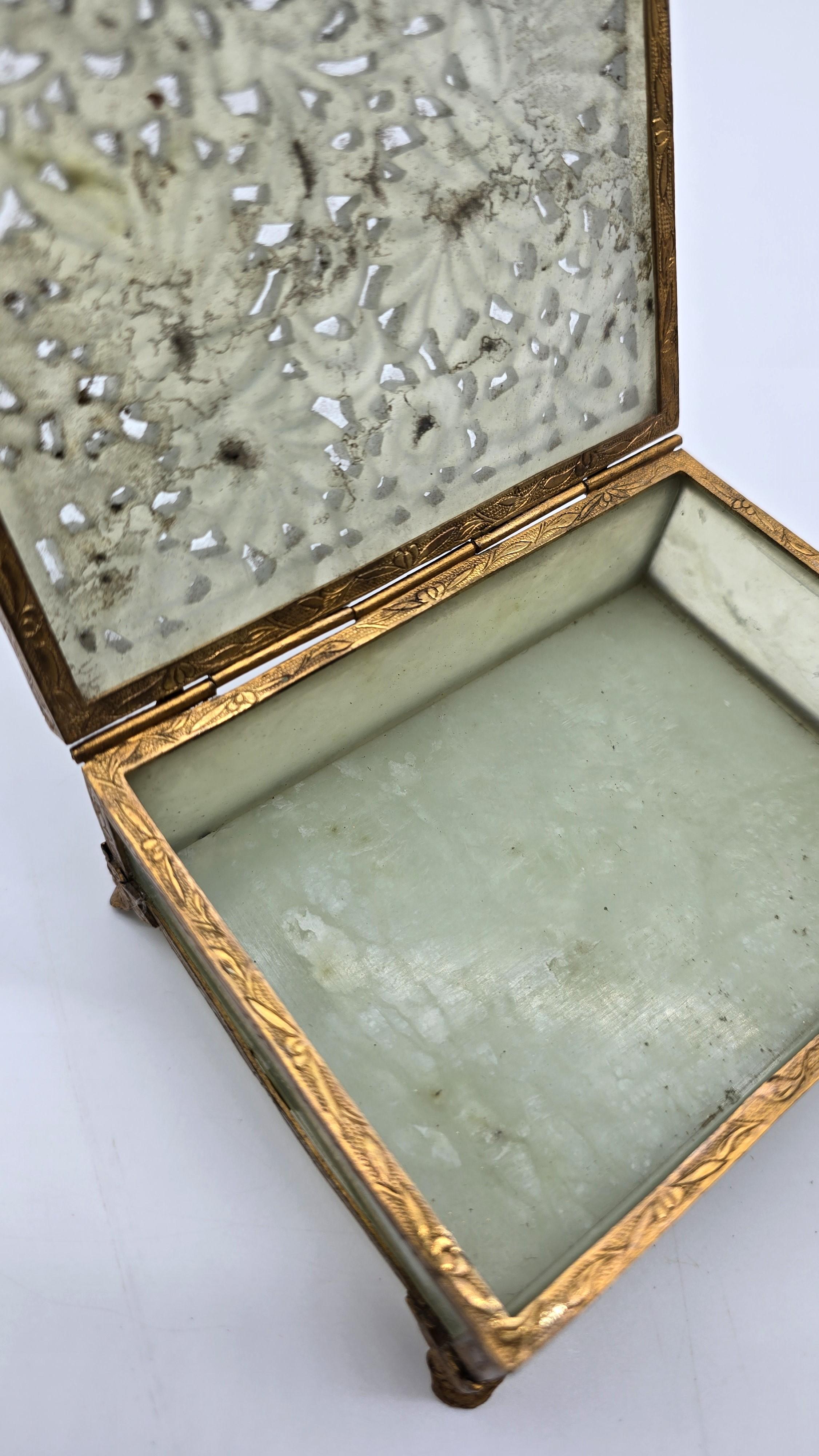 Jade A Chinese jewelry box made from hand carved jade with gilt metal mounts C1920 For Sale
