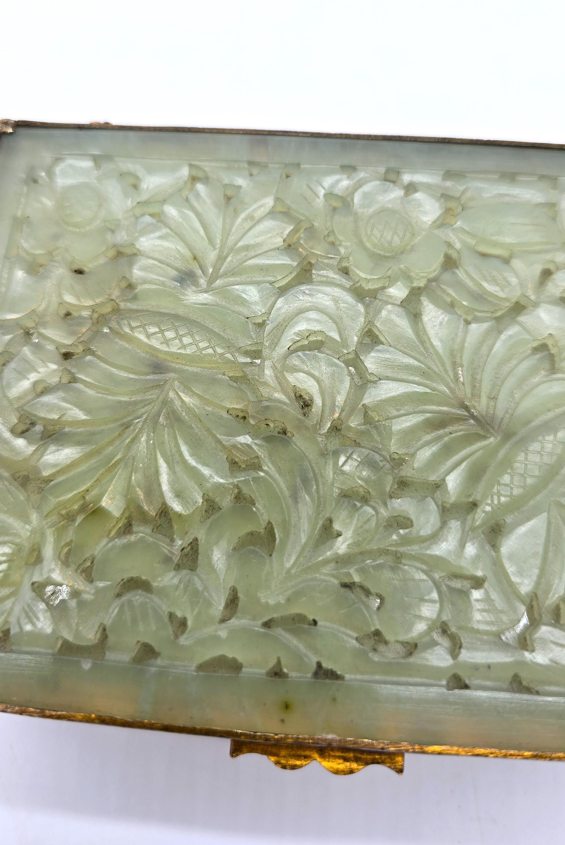 A Chinese jewelry box made from hand carved jade with gilt metal mounts C1920 For Sale 2