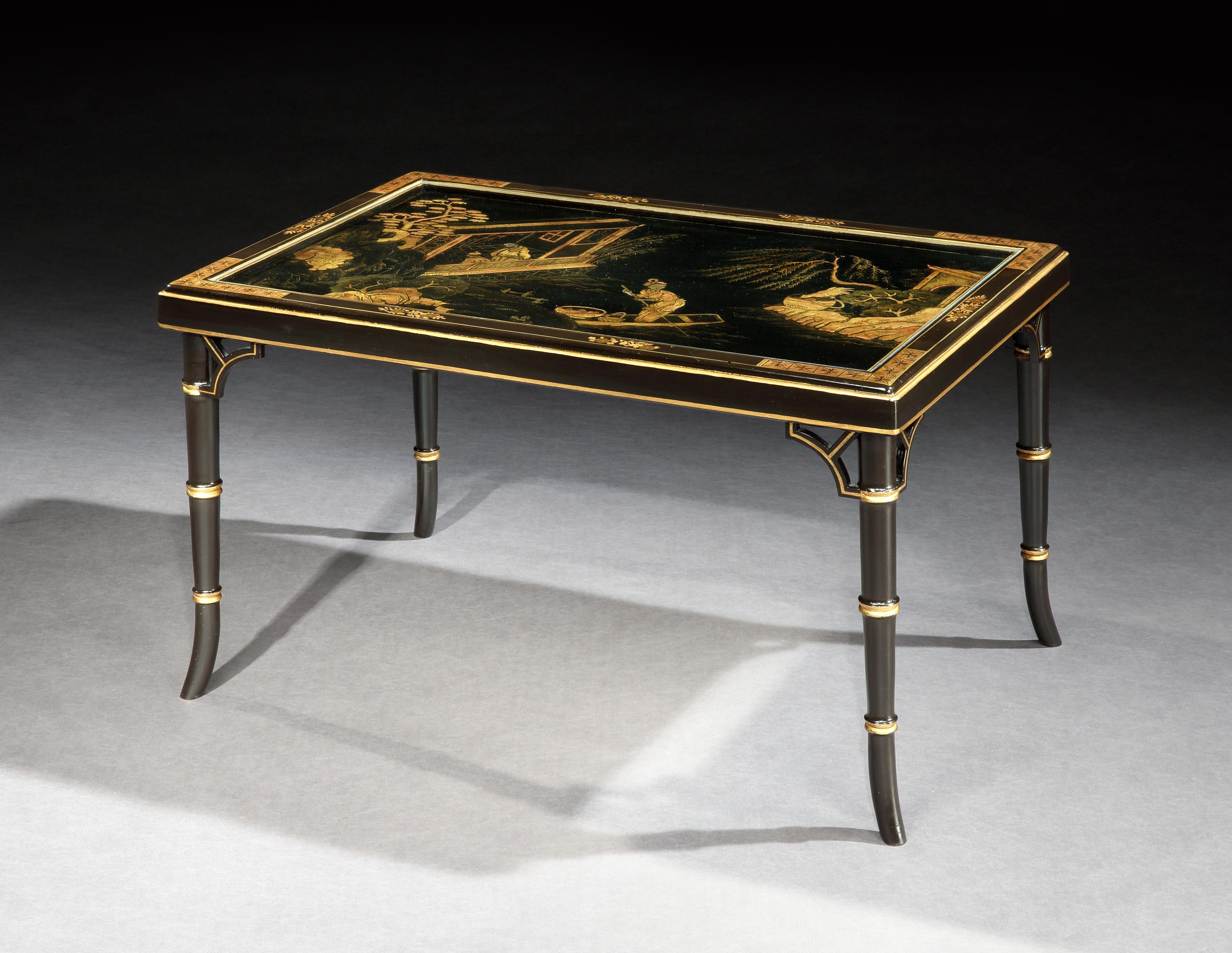 Chinoiserie Chinese Lacquer Low Table with Stylised Bamboo Legs